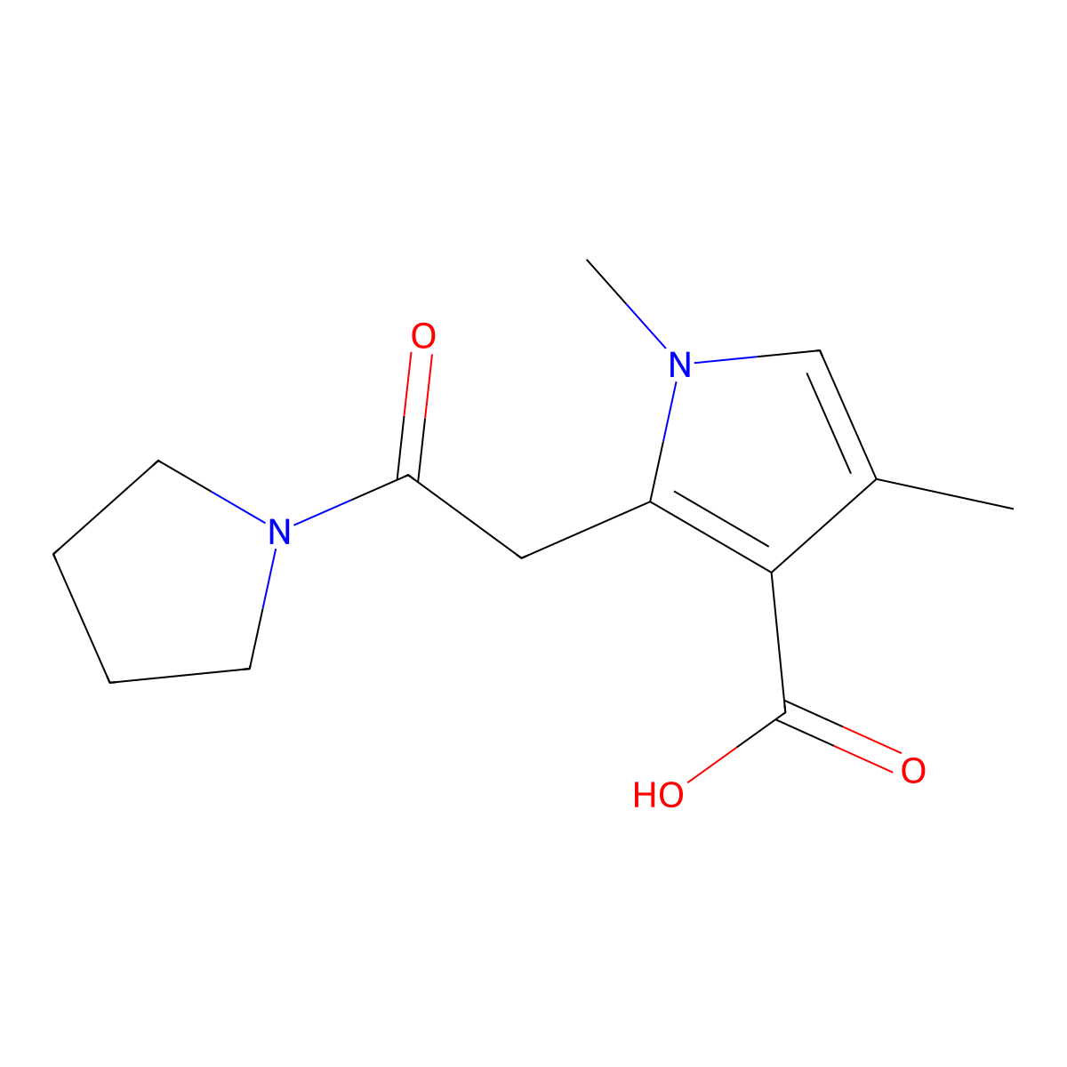 1,4-Dimethyl-2-(2-oxo-2-pyrrolidin-1-ylethyl)-1H-pyrrole-3-carboxylic acid molecular structure, CAS 1185101-95-4