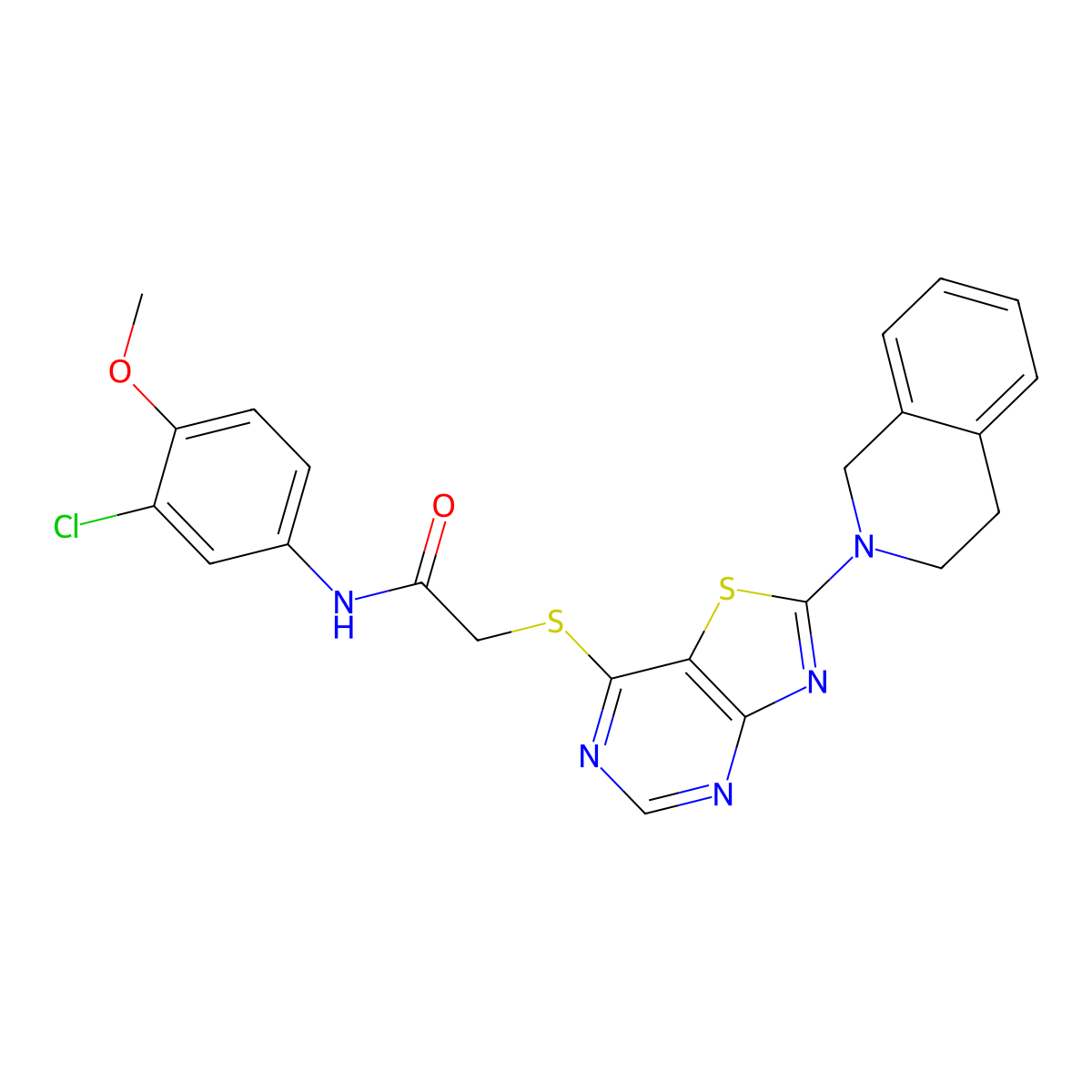 N-(3-chloro-4-methoxyphenyl)-2-((2-(3,4-dihydroisoquinolin-2(1H)-yl)thiazolo[4,5-d]pyrimidin-7-yl)thio)acetamide molecular structure, CAS 1185102-46-8