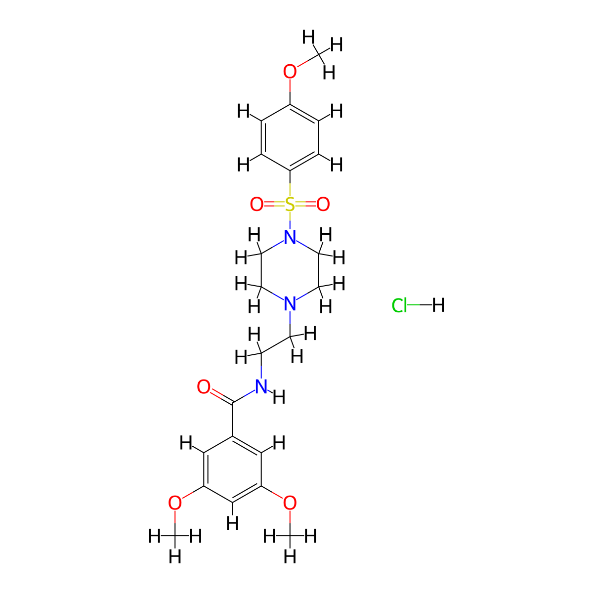 3,5-dimethoxy-N-(2-(4-((4-methoxyphenyl)sulfonyl)piperazin-1-yl)ethyl)benzamide hydrochloride molecular structure, CAS 1185103-82-5