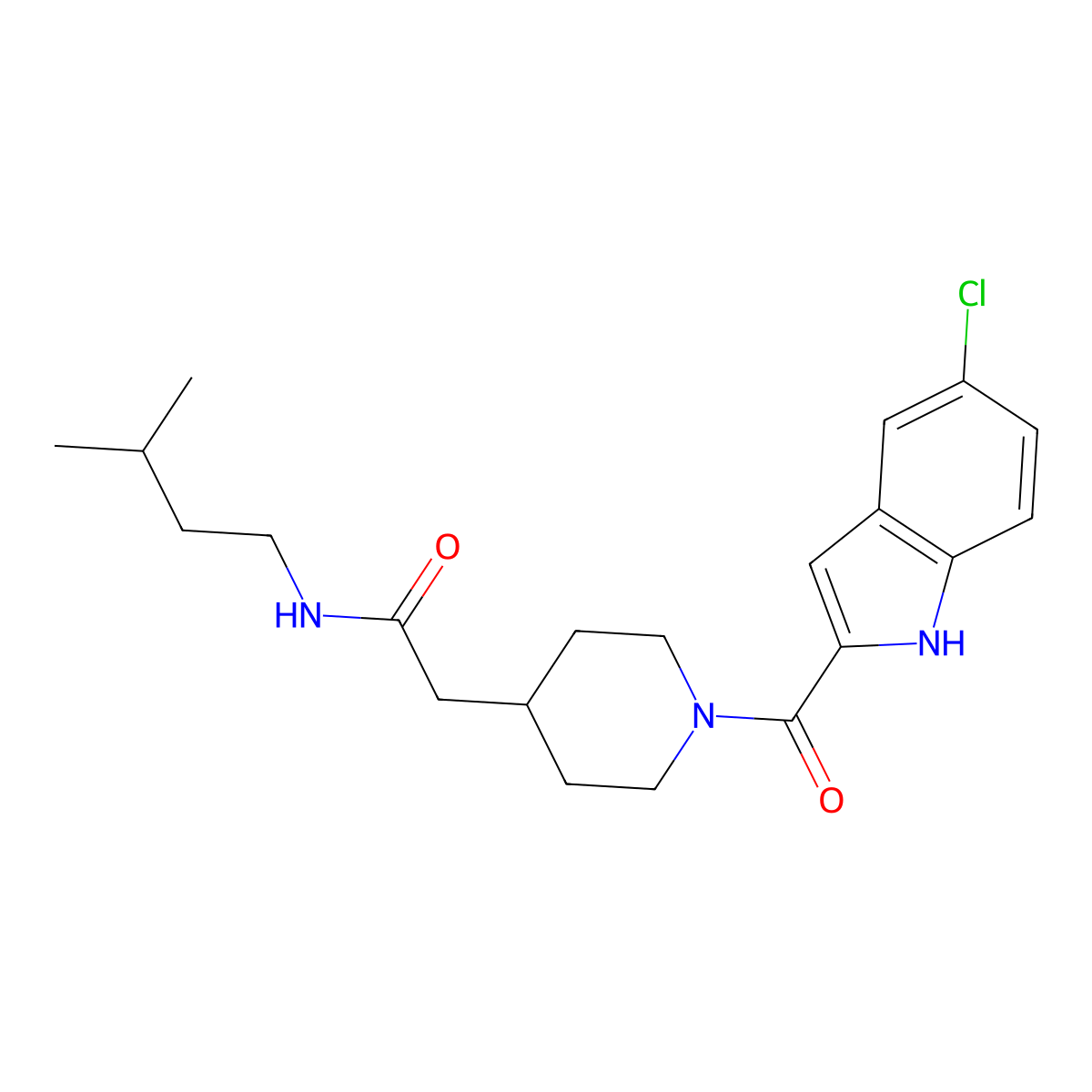 2-[1-(5-chloro-1H-indole-2-carbonyl)piperidin-4-yl]-N-(3-methylbutyl)acetamide molecular structure, CAS 1185103-92-7