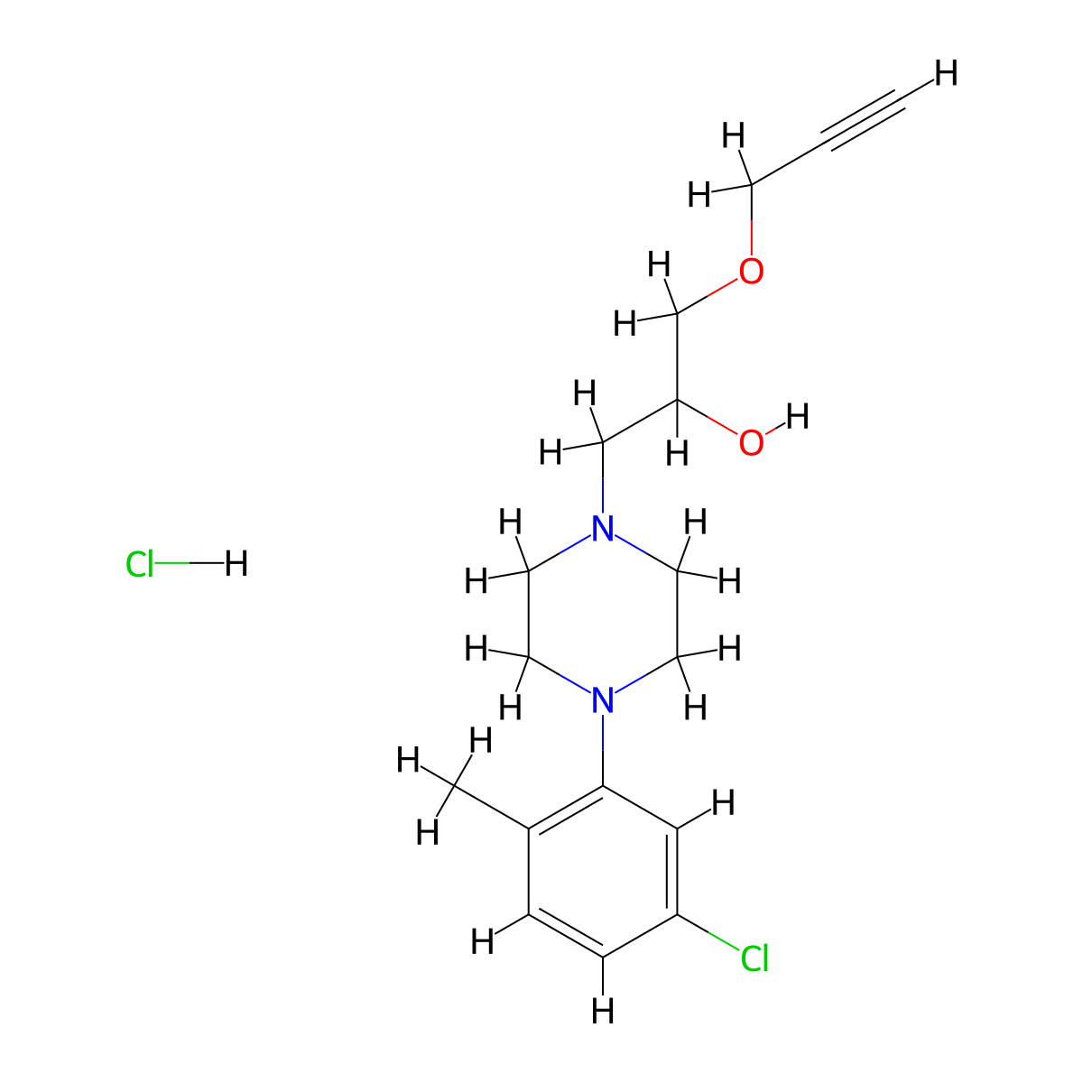 1-(4-(5-Chloro-2-methylphenyl)piperazin-1-yl)-3-(prop-2-yn-1-yloxy)propan-2-ol hydrochloride molecular structure, CAS 1185104-75-9