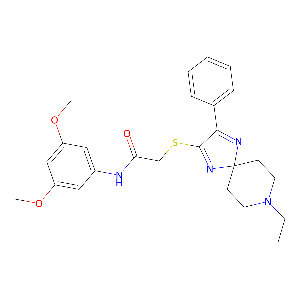 N-(3,5-dimethoxyphenyl)-2-((8-ethyl-3-phenyl-1,4,8-triazaspiro[4.5]deca-1,3-dien-2-yl)thio)acetamide molecular structure, CAS 1185105-12-7