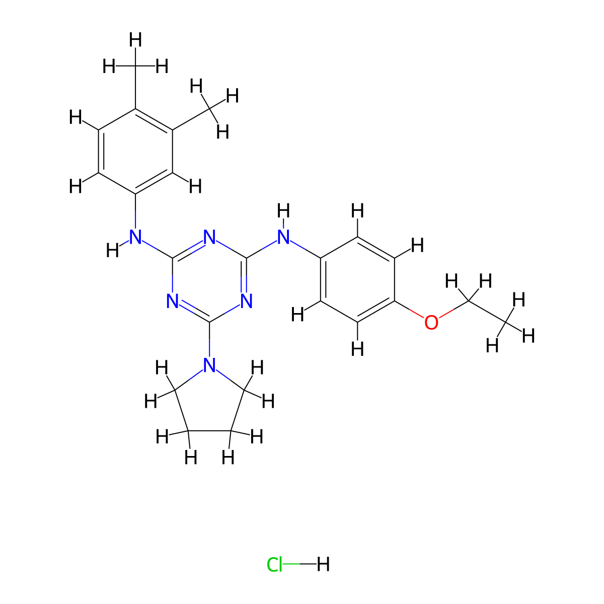 N2-(3,4-dimethylphenyl)-N4-(4-ethoxyphenyl)-6-(pyrrolidin-1-yl)-1,3,5-triazine-2,4-diamine hydrochloride molecular structure, CAS 1185105-30-9