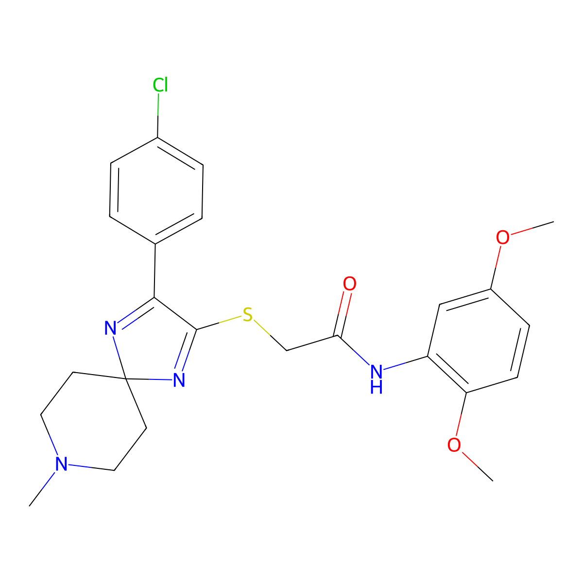 2-((3-(4-chlorophenyl)-8-methyl-1,4,8-triazaspiro[4.5]deca-1,3-dien-2-yl)thio)-N-(2,5-dimethoxyphenyl)acetamide molecular structure, CAS 1185105-32-1