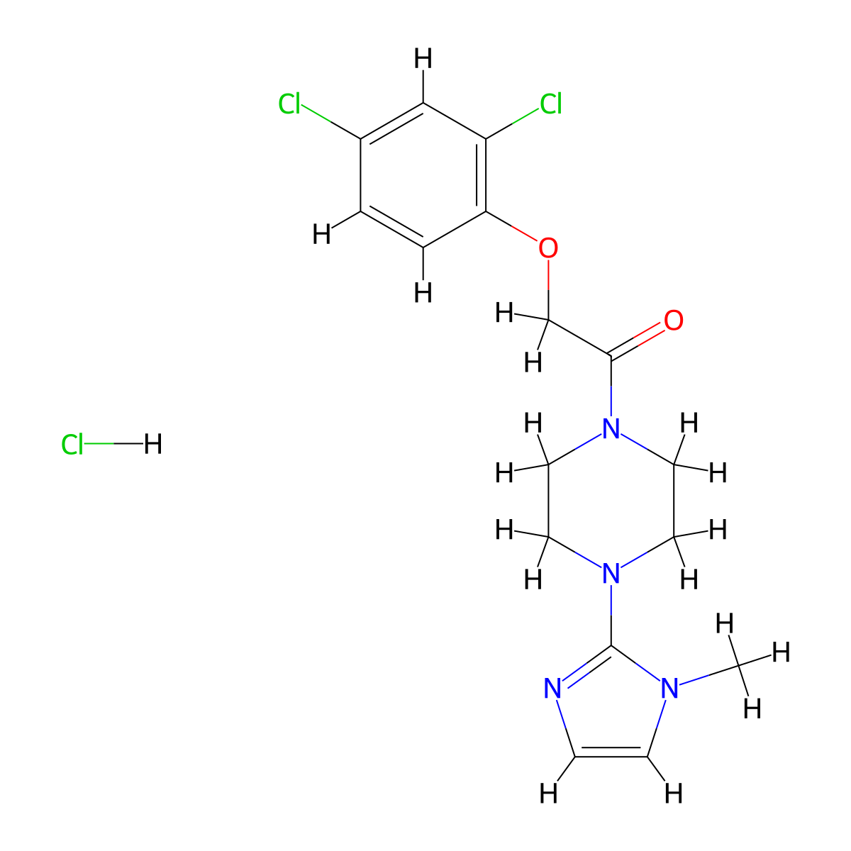 2-(2,4-dichlorophenoxy)-1-(4-(1-methyl-1H-imidazol-2-yl)piperazin-1-yl)ethanone hydrochloride molecular structure, CAS 1185106-69-7