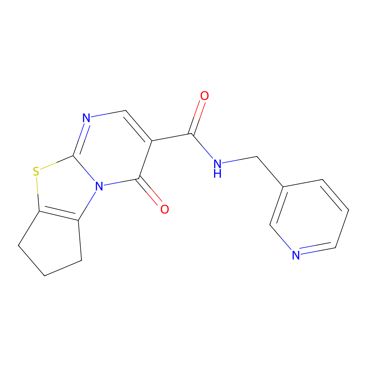 4-oxo-N-(pyridin-3-ylmethyl)-7,8-dihydro-4H,6H-cyclopenta[4,5][1,3]thiazolo[3,2-a]pyrimidine-3-carboxamide molecular structure, CAS 1185106-99-3