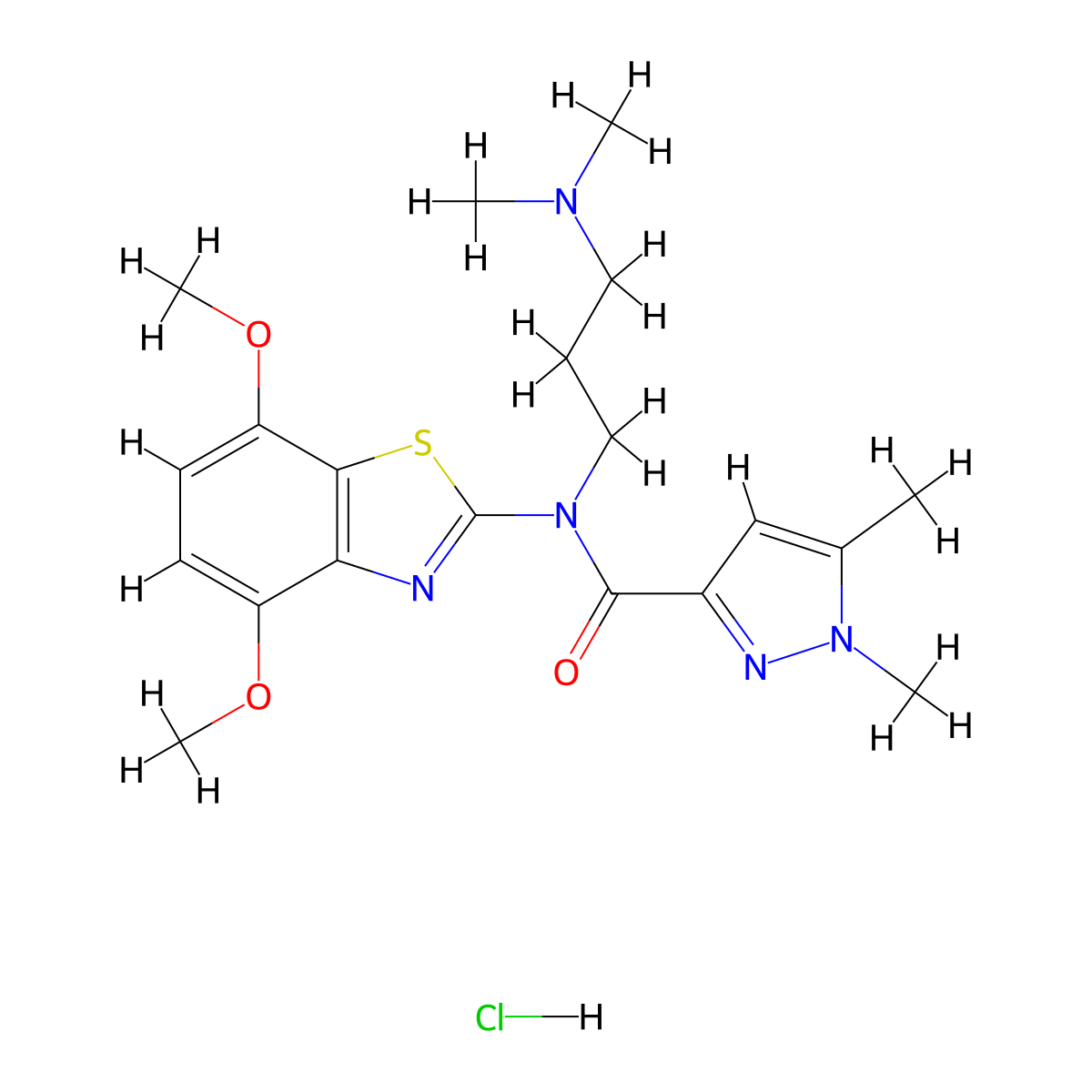 N-(4,7-dimethoxybenzo[d]thiazol-2-yl)-N-(3-(dimethylamino)propyl)-1,5-dimethyl-1H-pyrazole-3-carboxamide hydrochloride molecular structure, CAS 1185107-24-7