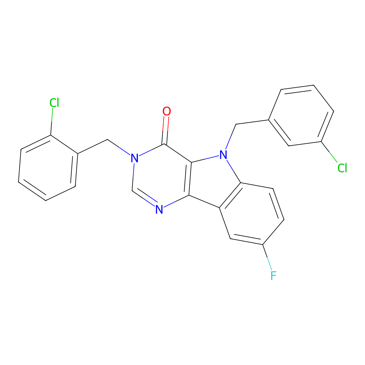 3-(2-chlorobenzyl)-5-(3-chlorobenzyl)-8-fluoro-3,5-dihydro-4H-pyrimido[5,4-b]indol-4-one molecular structure, CAS 1185107-36-1