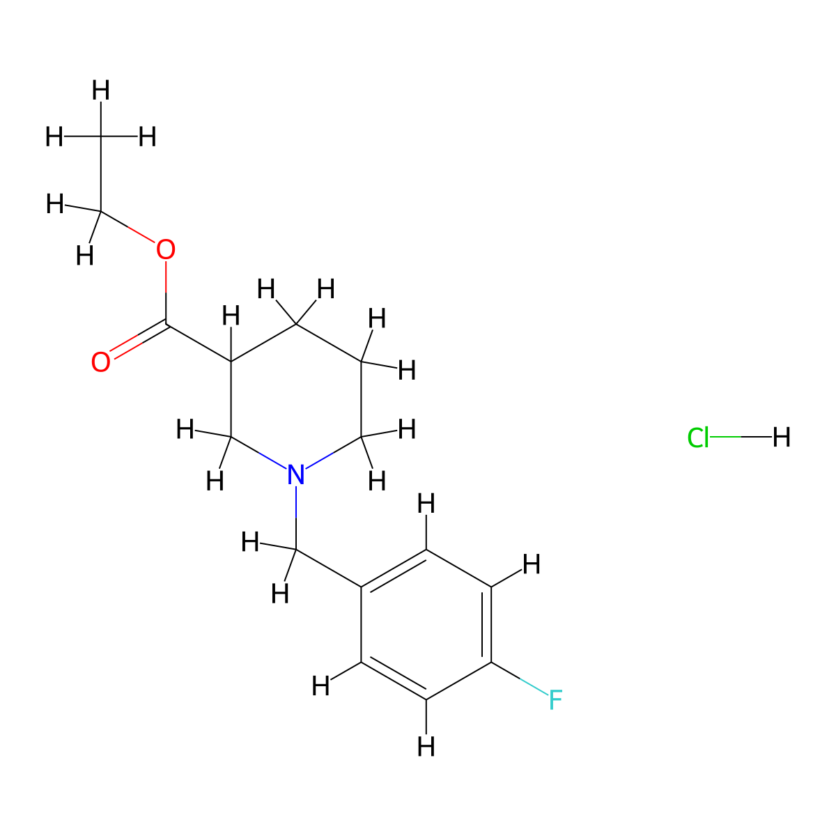 Ethyl 1-[(4-fluorophenyl)methyl]piperidine-3-carboxylate hydrochloride molecular structure, CAS 1185108-00-2