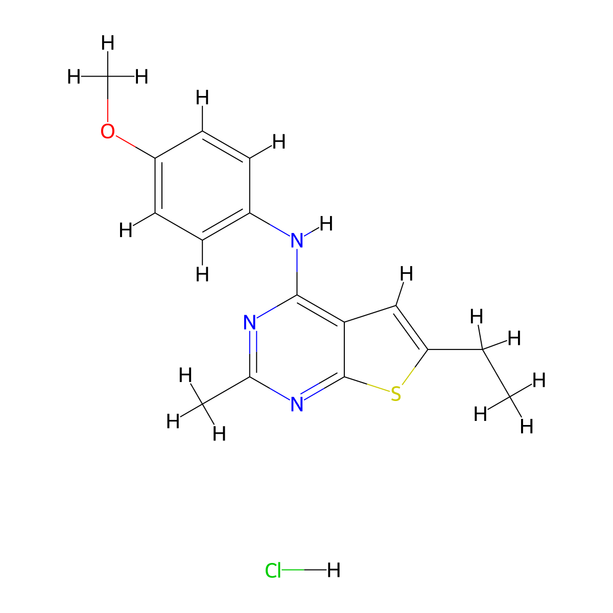 6-ethyl-N-(4-methoxyphenyl)-2-methylthieno[2,3-d]pyrimidin-4-amine hydrochloride molecular structure, CAS 1185108-03-5