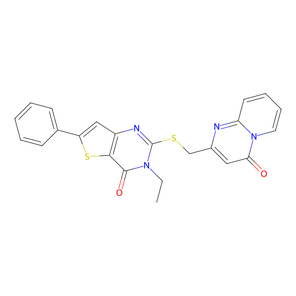 3-ethyl-2-(((4-oxo-4H-pyrido[1,2-a]pyrimidin-2-yl)methyl)thio)-6-phenylthieno[3,2-d]pyrimidin-4(3H)-one molecular structure, CAS 1185108-46-6