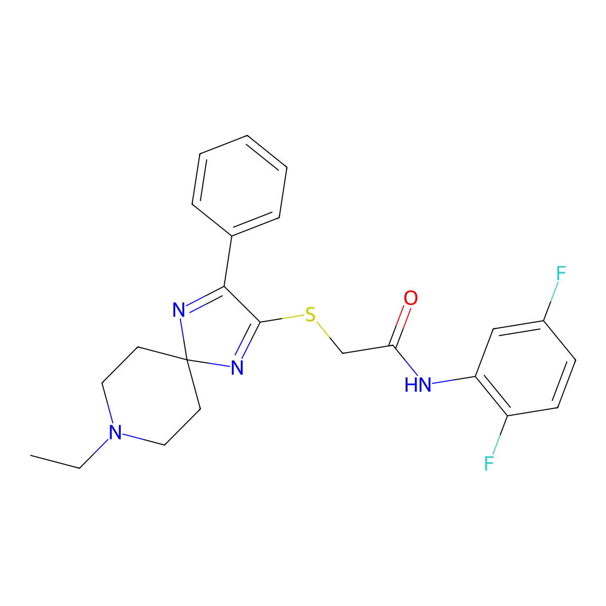 N-(2,5-difluorophenyl)-2-((8-ethyl-3-phenyl-1,4,8-triazaspiro[4.5]deca-1,3-dien-2-yl)thio)acetamide molecular structure, CAS 1185108-67-1