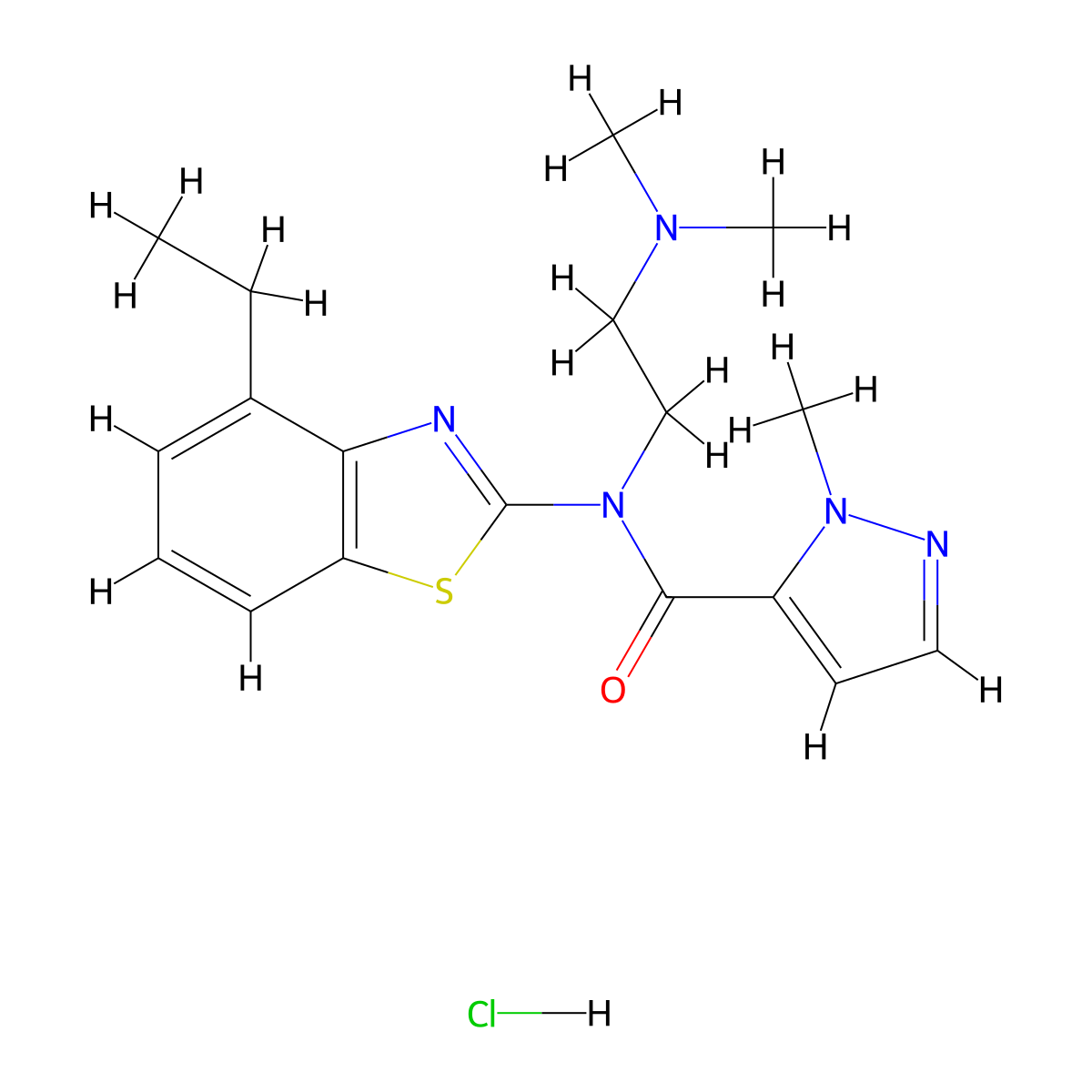 N-(2-(dimethylamino)ethyl)-N-(4-ethylbenzo[d]thiazol-2-yl)-1-methyl-1H-pyrazole-5-carboxamide hydrochloride molecular structure, CAS 1185111-86-7