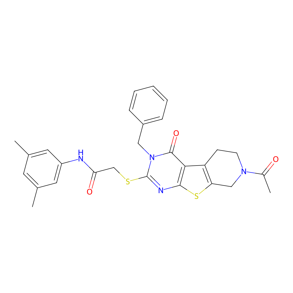2-({11-acetyl-4-benzyl-3-oxo-8-thia-4,6,11-triazatricyclo[7.4.0.0^{2,7}]trideca-1(9),2(7),5-trien-5-yl}sulfanyl)-N-(3,5-dimethylphenyl)acetamide molecular structure, CAS 1185112-30-4
