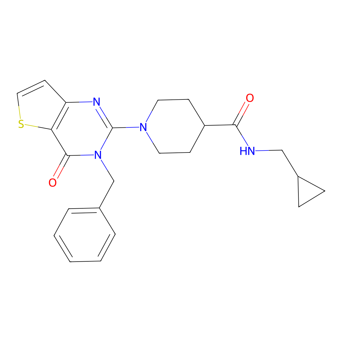 1-(3-benzyl-4-oxo-3,4-dihydrothieno[3,2-d]pyrimidin-2-yl)-N-(cyclopropylmethyl)piperidine-4-carboxamide molecular structure, CAS 1185113-39-6