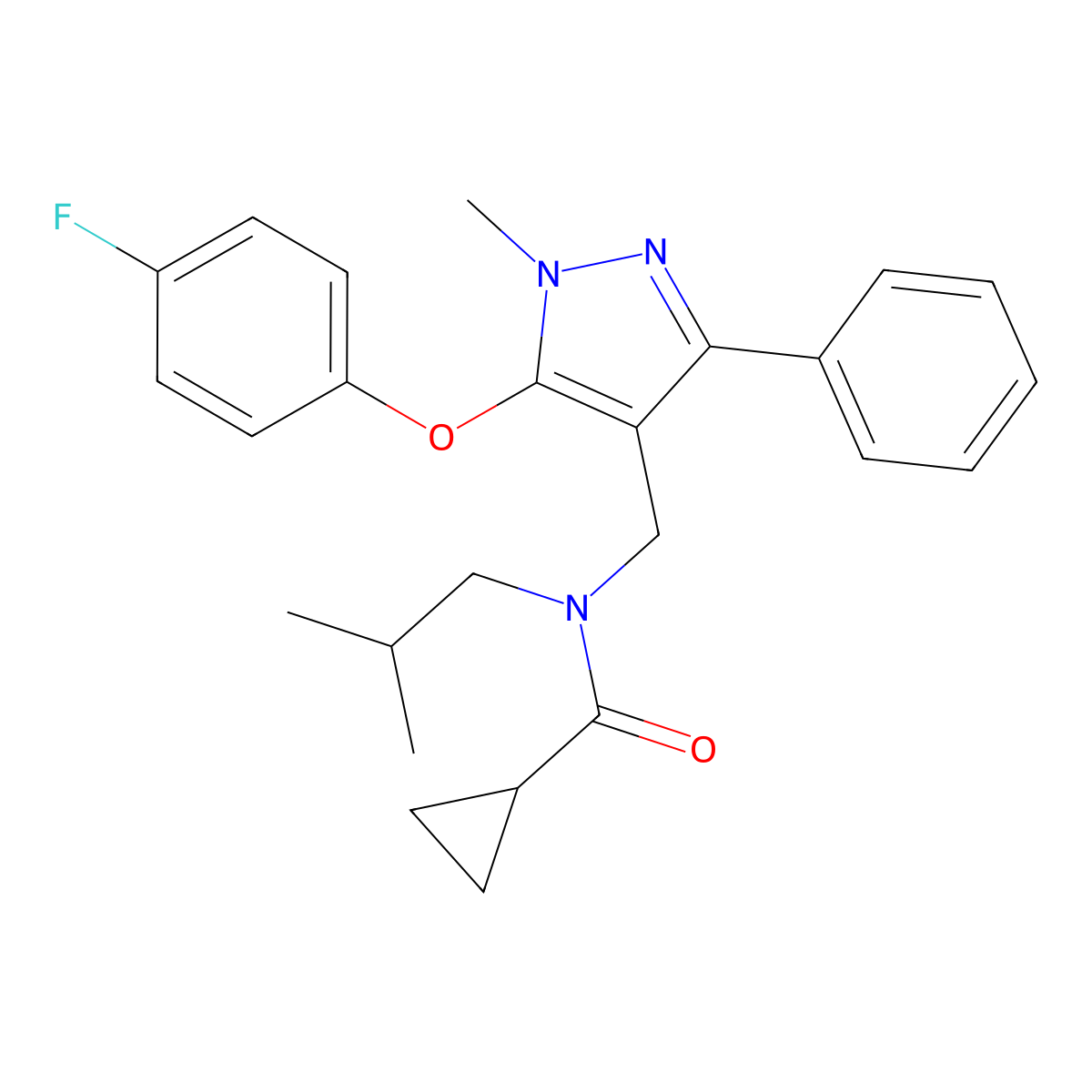 N~1~-{[5-(4-fluorophenoxy)-1-methyl-3-phenyl-1H-pyrazol-4-yl]methyl}-N~1~-isobutyl-1-cyclopropanecarboxamide molecular structure, CAS 1185113-74-9