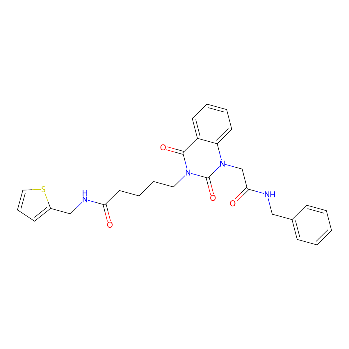 5-(1-(2-(benzylamino)-2-oxoethyl)-2,4-dioxo-1,2-dihydroquinazolin-3(4H)-yl)-N-(thiophen-2-ylmethyl)pentanamide molecular structure, CAS 1185114-05-9
