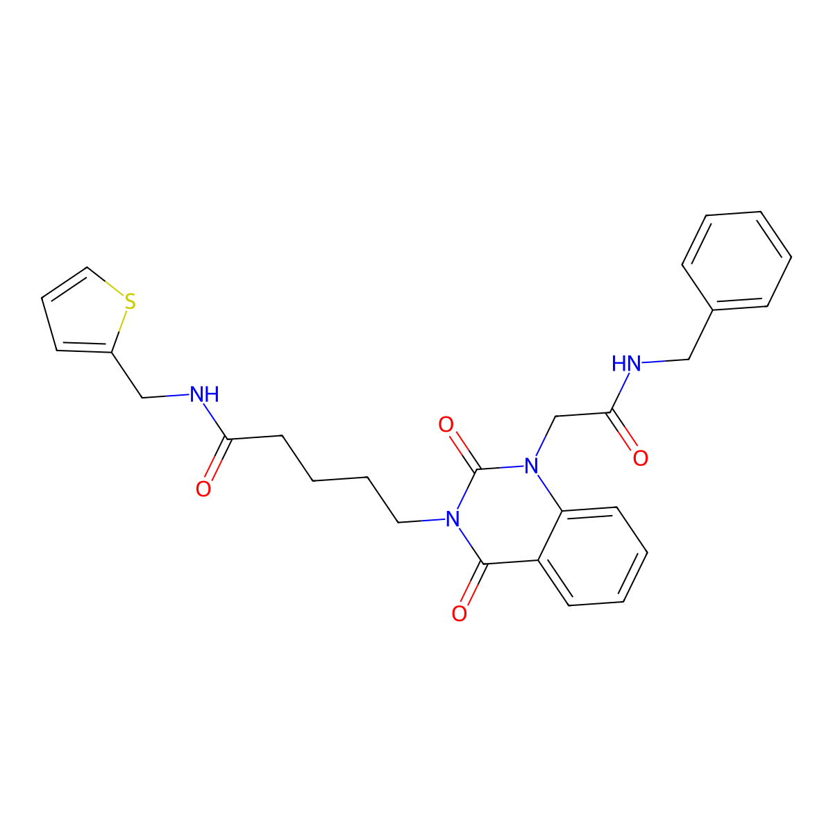 5-(1-(2-(benzylamino)-2-oxoethyl)-2,4-dioxo-1,2-dihydroquinazolin-3(4H)-yl)-N-(thiophen-2-ylmethyl)pentanamide molecular structure, CAS 1185114-05-9