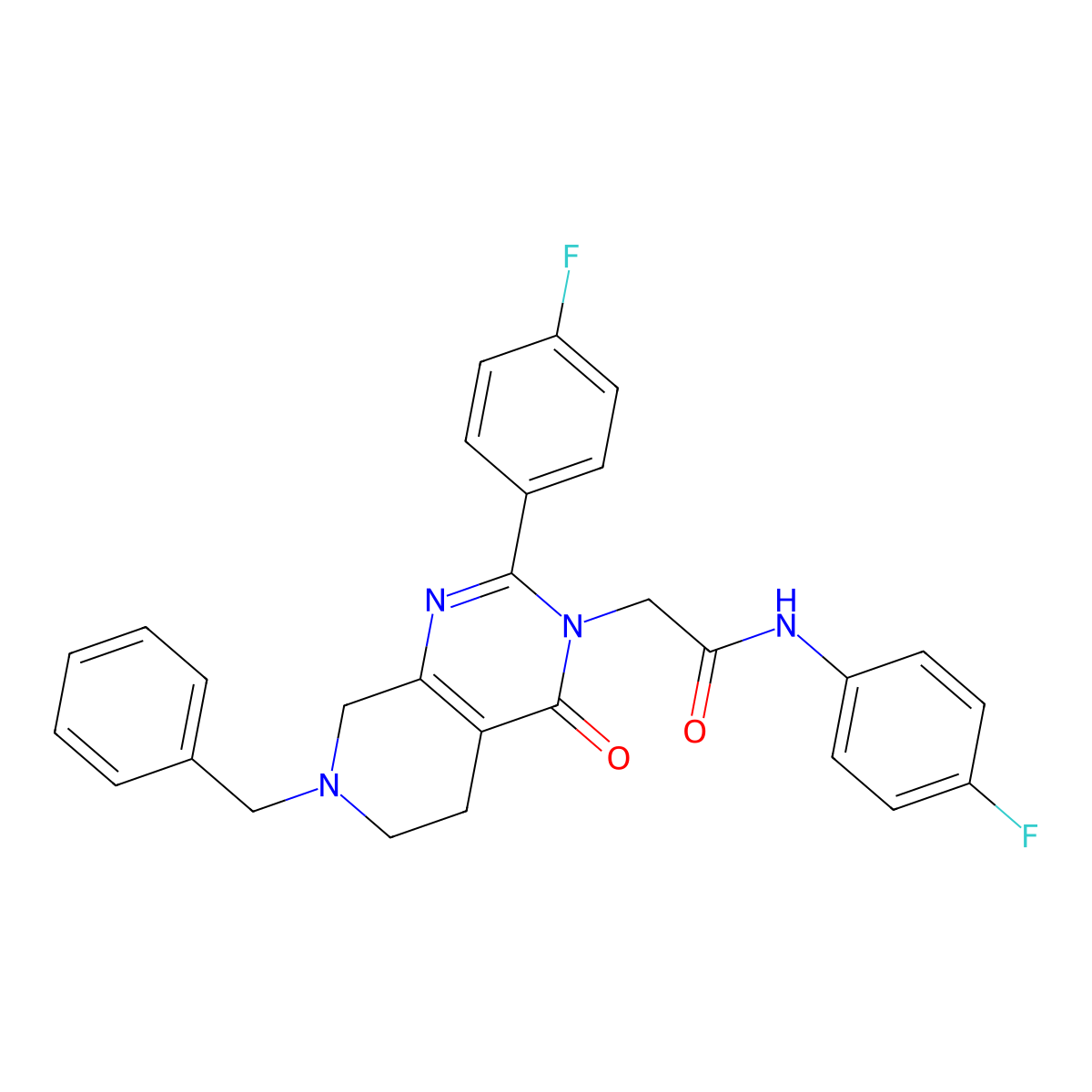 2-[7-benzyl-2-(4-fluorophenyl)-4-oxo-3H,4H,5H,6H,7H,8H-pyrido[3,4-d]pyrimidin-3-yl]-N-(4-fluorophenyl)acetamide molecular structure, CAS 1185114-78-6