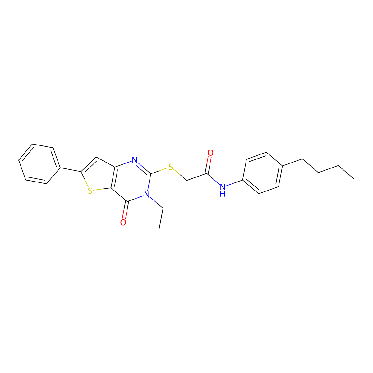 N-(4-butylphenyl)-2-({3-ethyl-4-oxo-6-phenyl-3H,4H-thieno[3,2-d]pyrimidin-2-yl}sulfanyl)acetamide molecular structure, CAS 1185114-79-7
