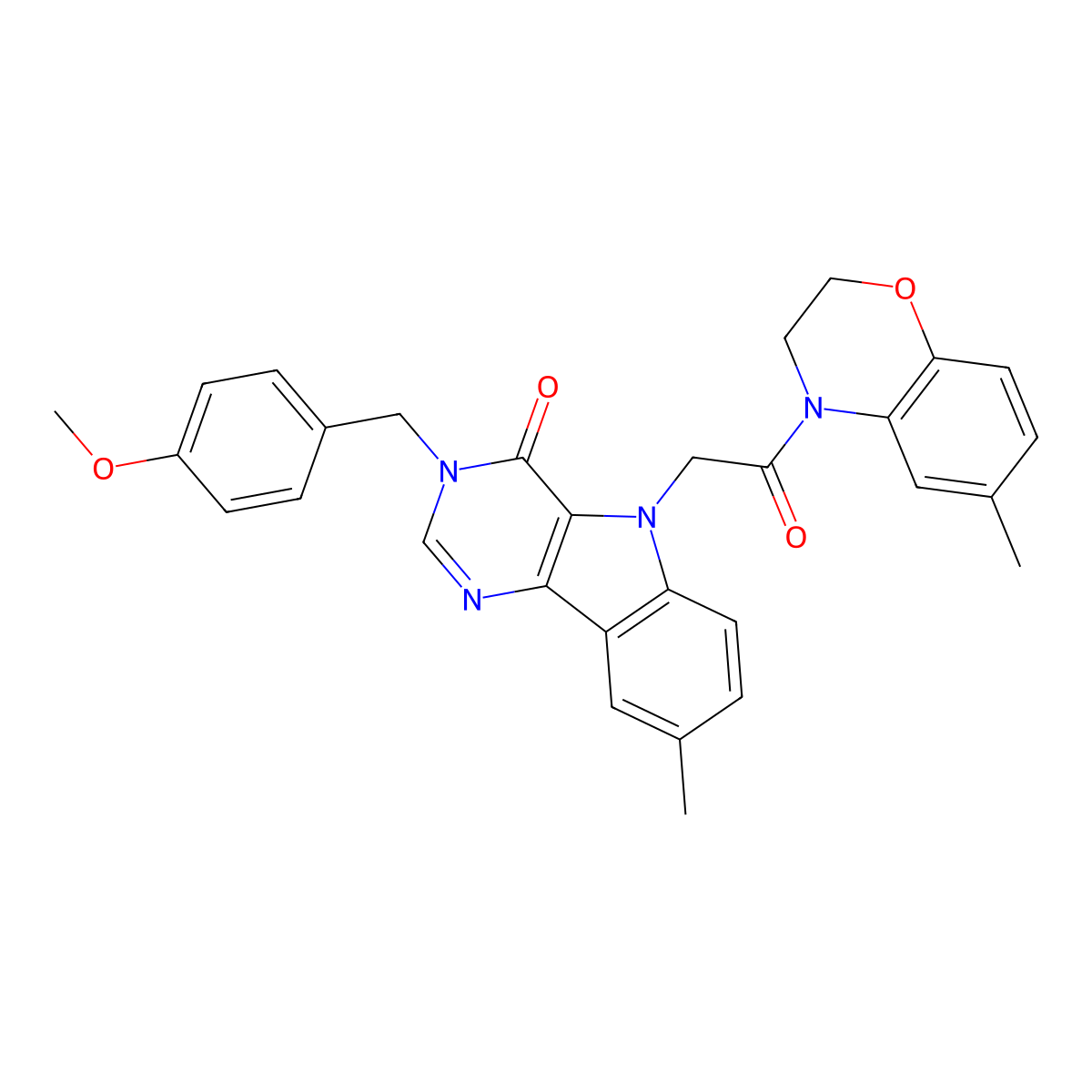 3-(4-methoxybenzyl)-8-methyl-5-(2-(6-methyl-2H-benzo[b][1,4]oxazin-4(3H)-yl)-2-oxoethyl)-3H-pyrimido[5,4-b]indol-4(5H)-one molecular structure, CAS 1185115-68-7
