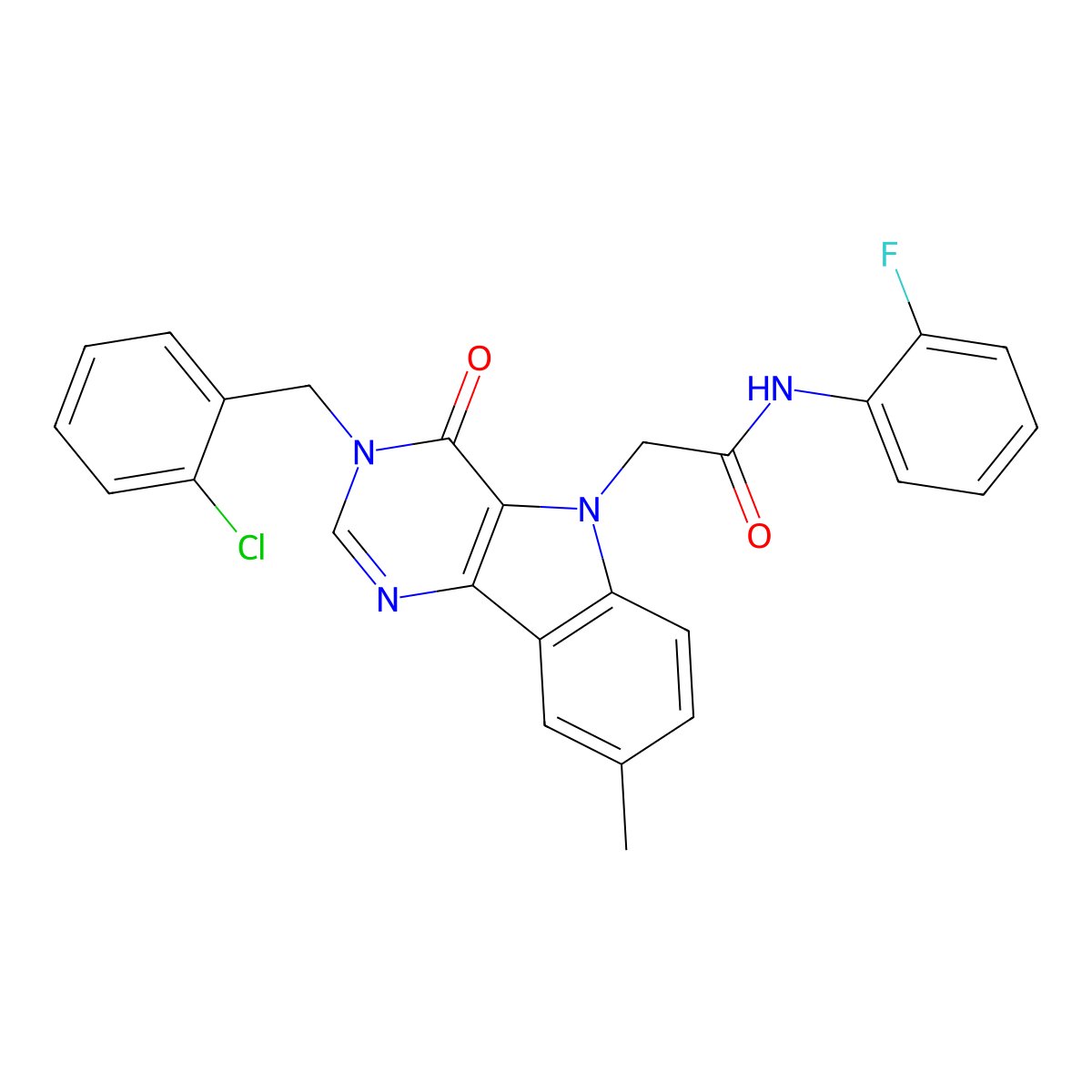2-(3-(2-chlorobenzyl)-8-methyl-4-oxo-3H-pyrimido[5,4-b]indol-5(4H)-yl)-N-(2-fluorophenyl)acetamide molecular structure, CAS 1185117-06-9