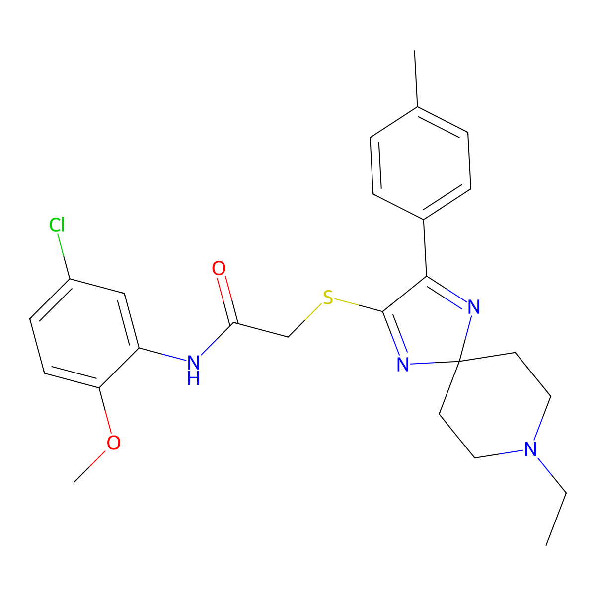 N-(5-chloro-2-methoxyphenyl)-2-((8-ethyl-3-(p-tolyl)-1,4,8-triazaspiro[4.5]deca-1,3-dien-2-yl)thio)acetamide molecular structure, CAS 1185117-64-9