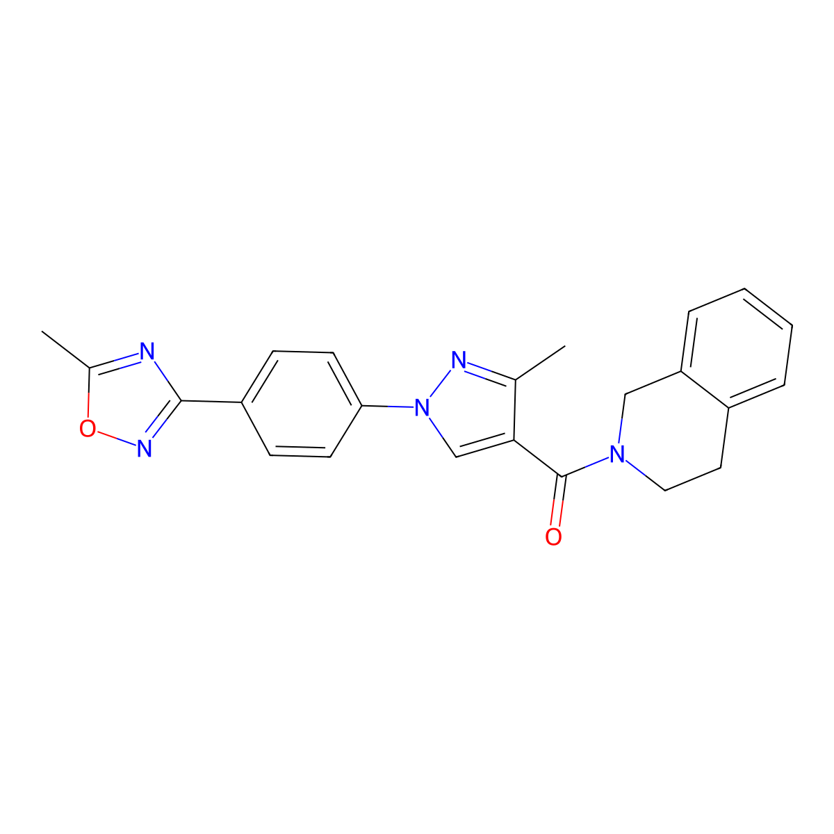 2-({3-methyl-1-[4-(5-methyl-1,2,4-oxadiazol-3-yl)phenyl]-1H-pyrazol-4-yl}carbonyl)-1,2,3,4-tetrahydroisoquinoline molecular structure, CAS 1185117-80-9