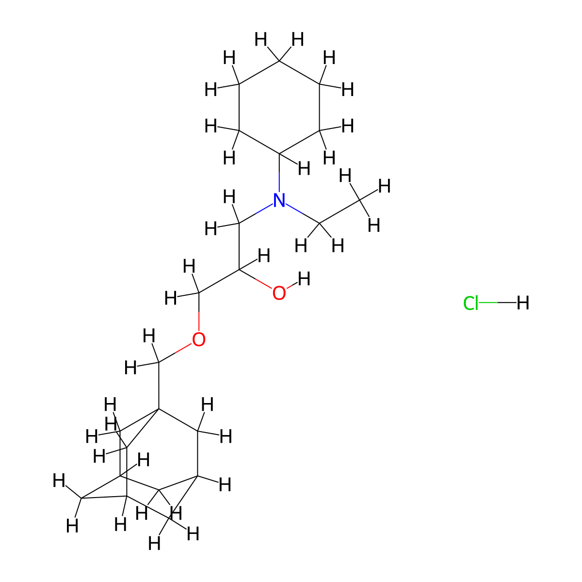N-{3-[(adamantan-1-yl)methoxy]-2-hydroxypropyl}-N-ethylcyclohexanamine hydrochloride molecular structure, CAS 1185118-65-3