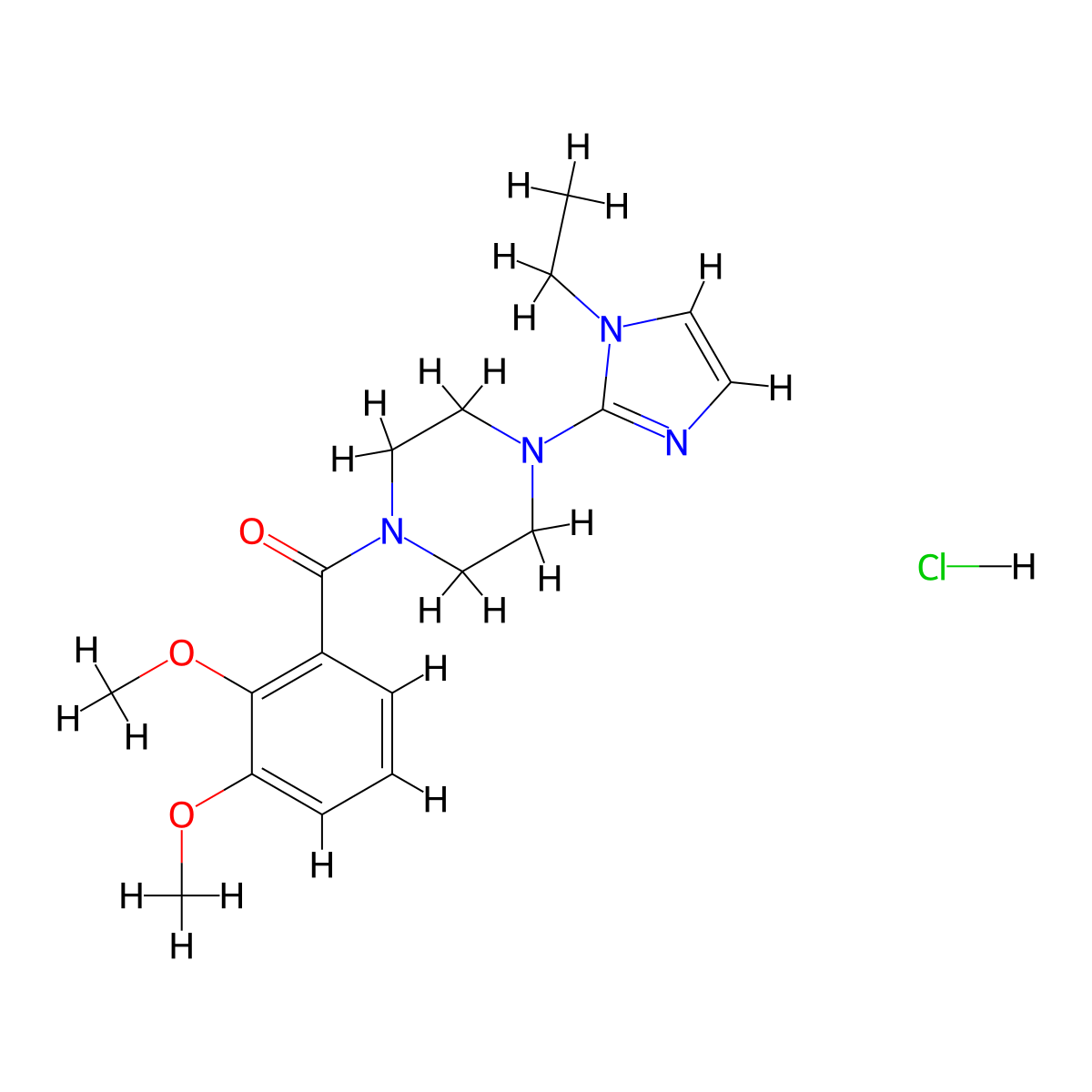 (2,3-dimethoxyphenyl)(4-(1-ethyl-1H-imidazol-2-yl)piperazin-1-yl)methanone hydrochloride molecular structure, CAS 1185119-18-9