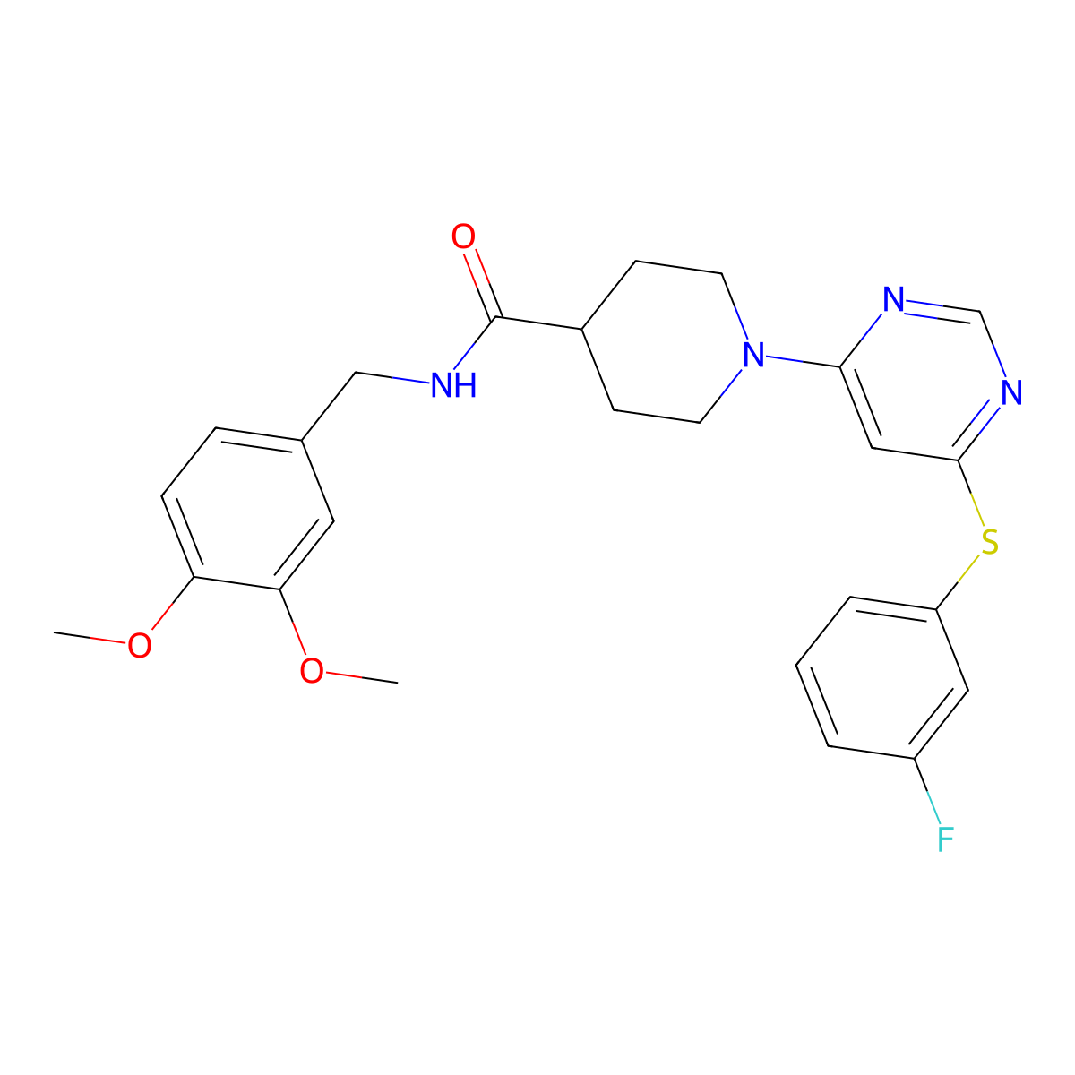 N-[(3,4-dimethoxyphenyl)methyl]-1-[6-(3-fluorophenyl)sulfanylpyrimidin-4-yl]piperidine-4-carboxamide molecular structure, CAS 1185120-05-1
