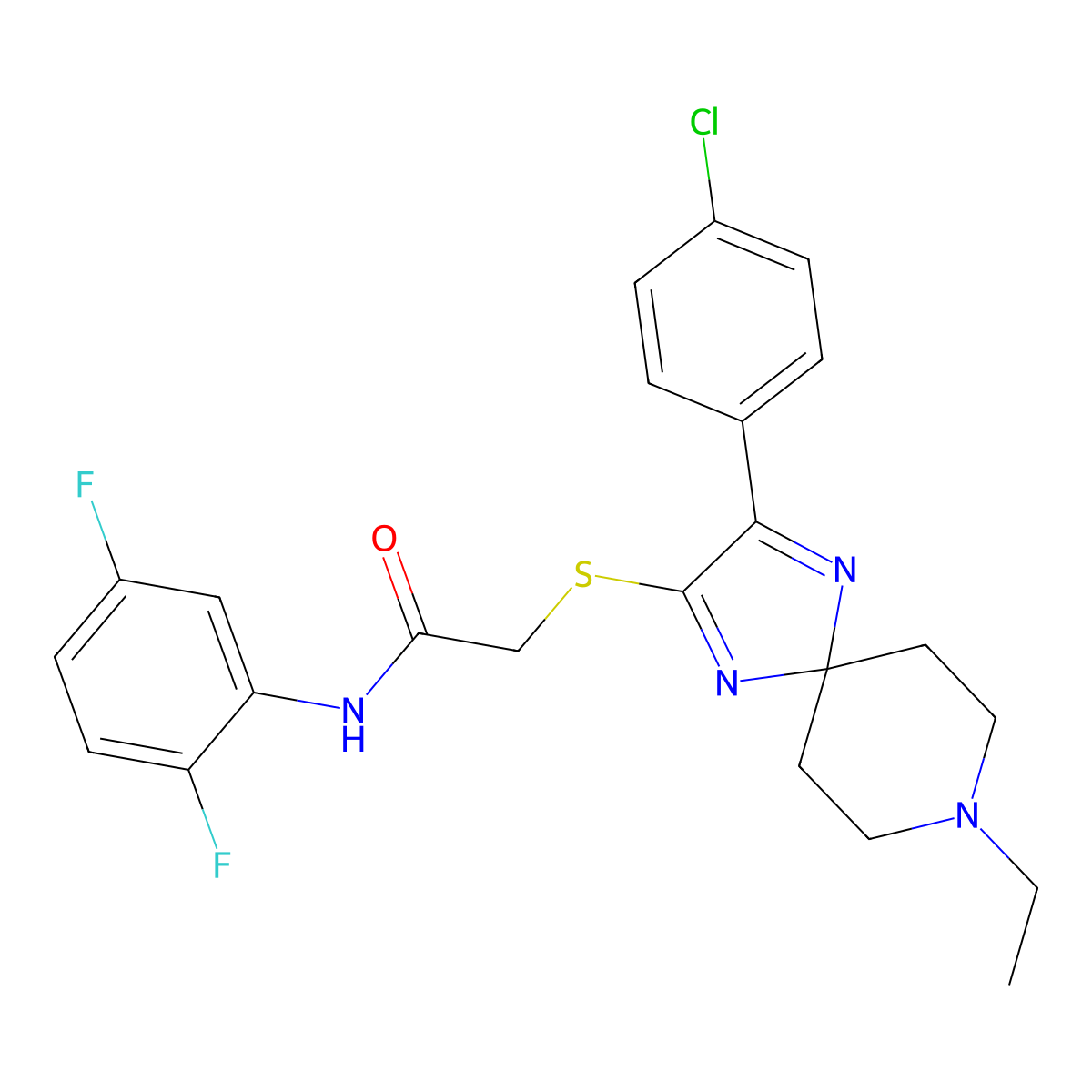 2-{[3-(4-Chlorophenyl)-8-ethyl-1,4,8-triazaspiro[4.5]deca-1,3-dien-2-YL]sulfanyl}-N-(2,5-difluorophenyl)acetamide molecular structure, CAS 1185120-16-4