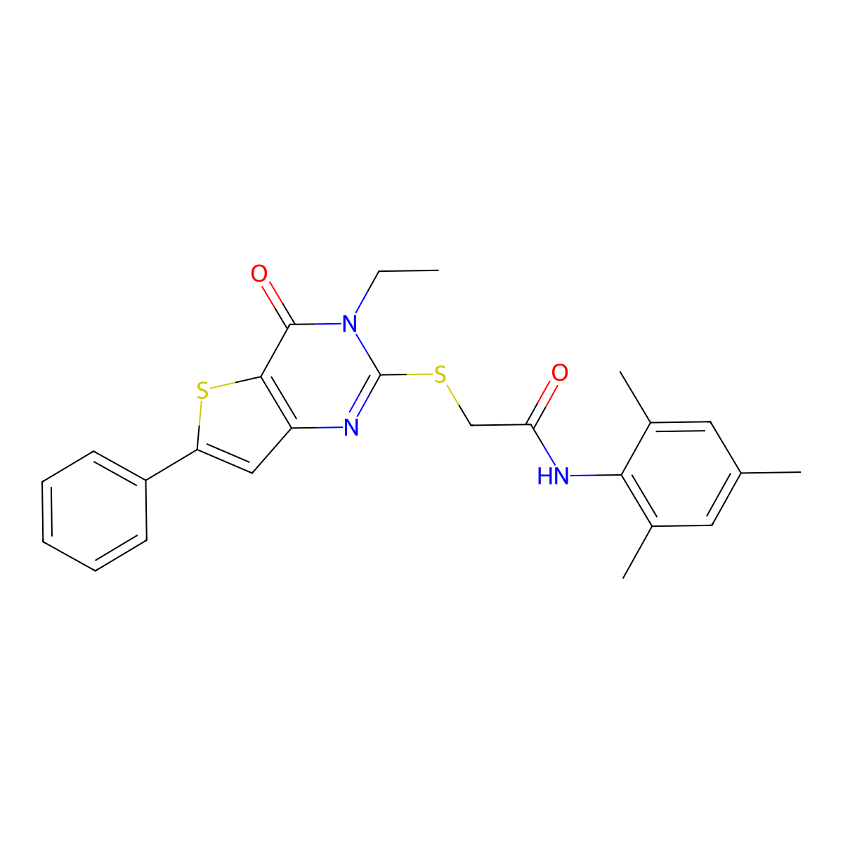 2-({3-ethyl-4-oxo-6-phenyl-3H,4H-thieno[3,2-d]pyrimidin-2-yl}sulfanyl)-N-(2,4,6-trimethylphenyl)acetamide molecular structure, CAS 1185120-47-1