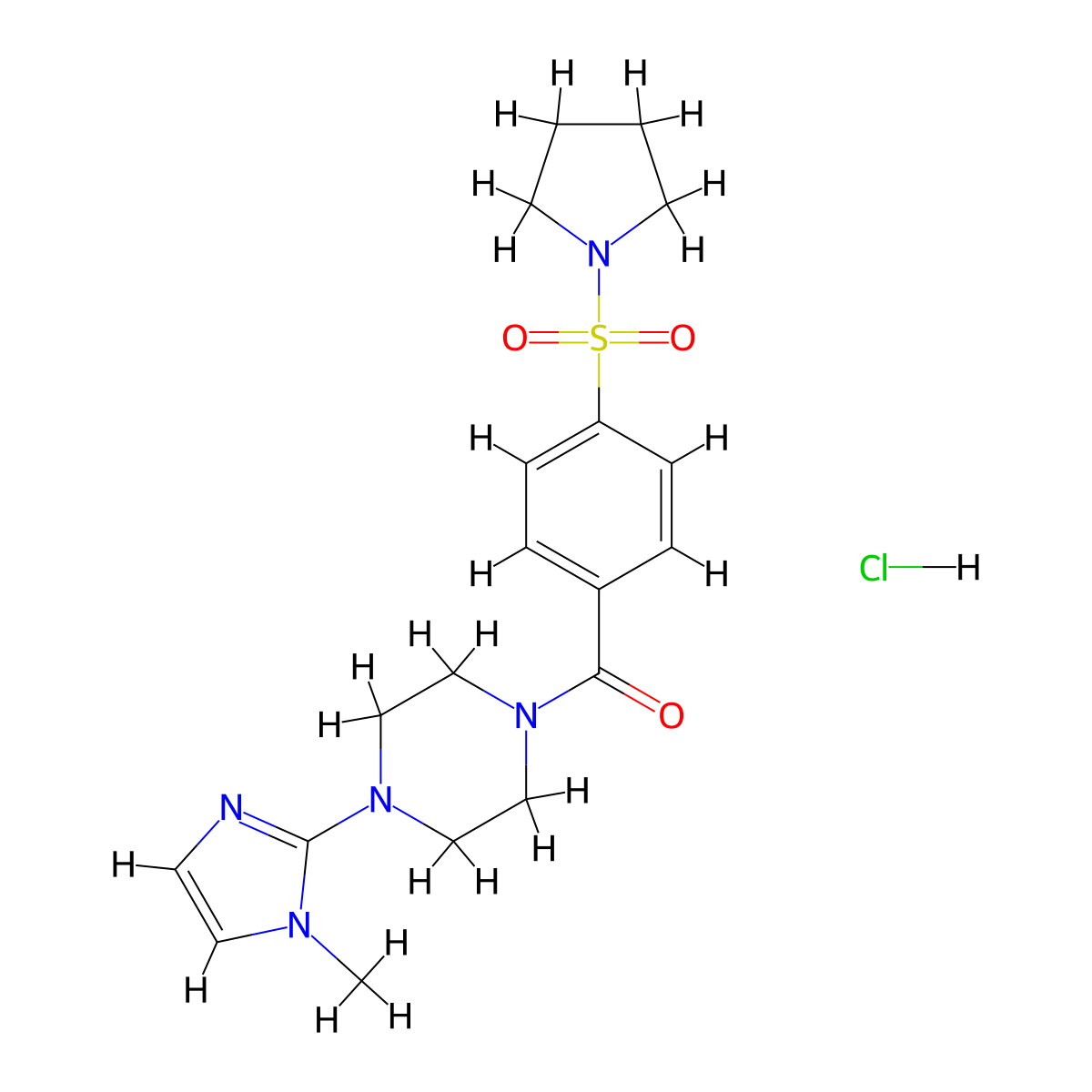 (4-(1-methyl-1H-imidazol-2-yl)piperazin-1-yl)(4-(pyrrolidin-1-ylsulfonyl)phenyl)methanone hydrochloride molecular structure, CAS 1185120-49-3