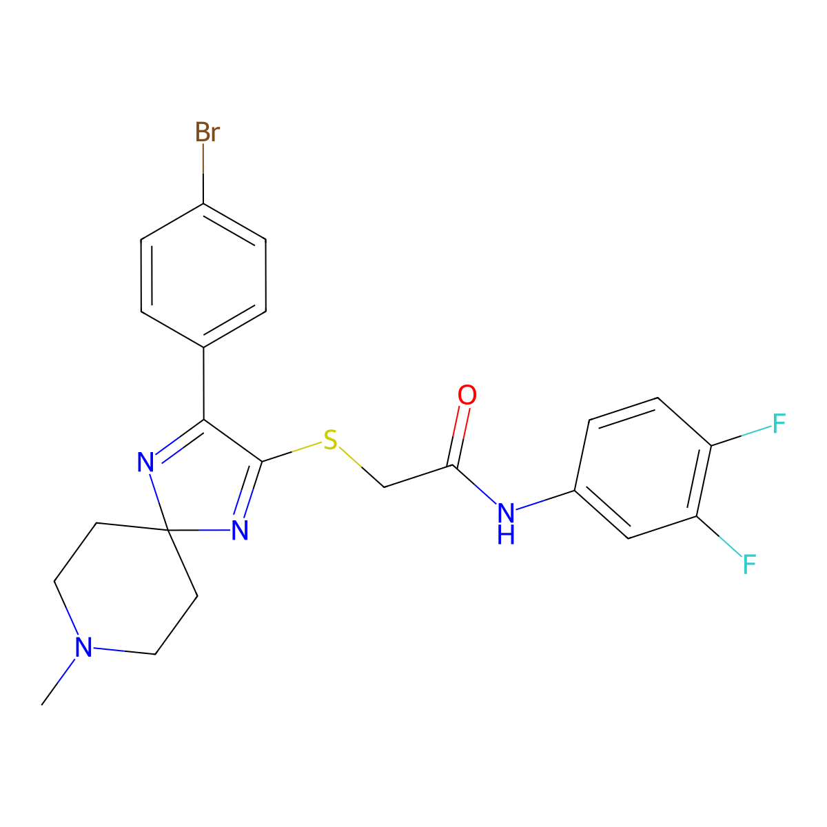 2-{[3-(4-bromophenyl)-8-methyl-1,4,8-triazaspiro[4.5]deca-1,3-dien-2-yl]sulfanyl}-N-(3,4-difluorophenyl)acetamide molecular structure, CAS 1185121-75-8