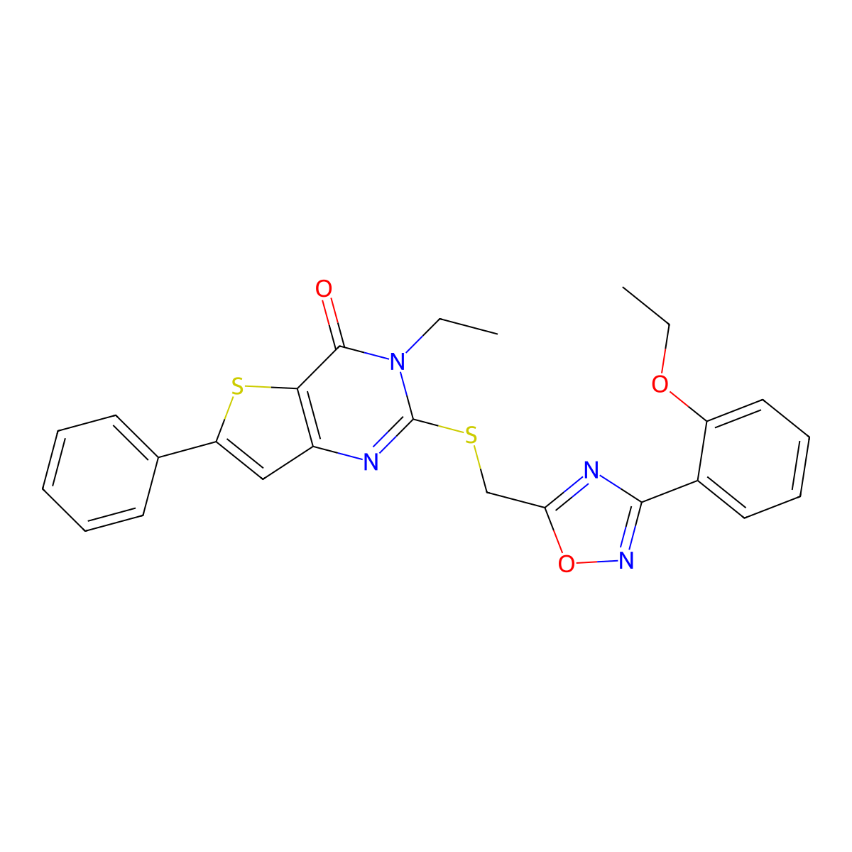 2-({[3-(2-ethoxyphenyl)-1,2,4-oxadiazol-5-yl]methyl}sulfanyl)-3-ethyl-6-phenyl-3H,4H-thieno[3,2-d]pyrimidin-4-one molecular structure, CAS 1185122-46-6