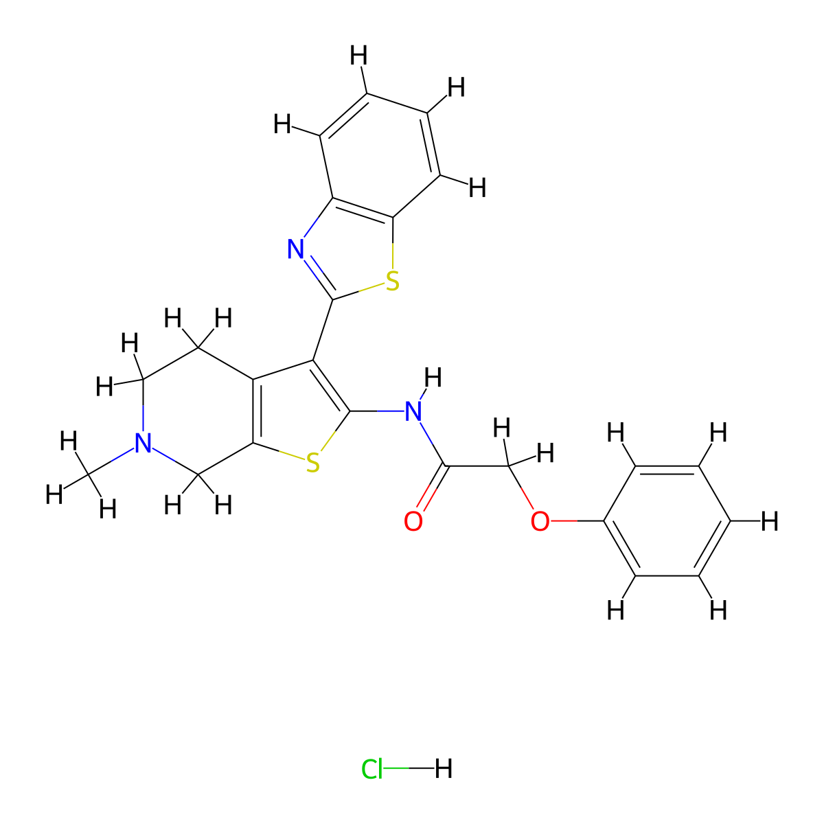 N-(3-(benzo[d]thiazol-2-yl)-6-methyl-4,5,6,7-tetrahydrothieno[2,3-c]pyridin-2-yl)-2-phenoxyacetamide hydrochloride molecular structure, CAS 1185123-09-4
