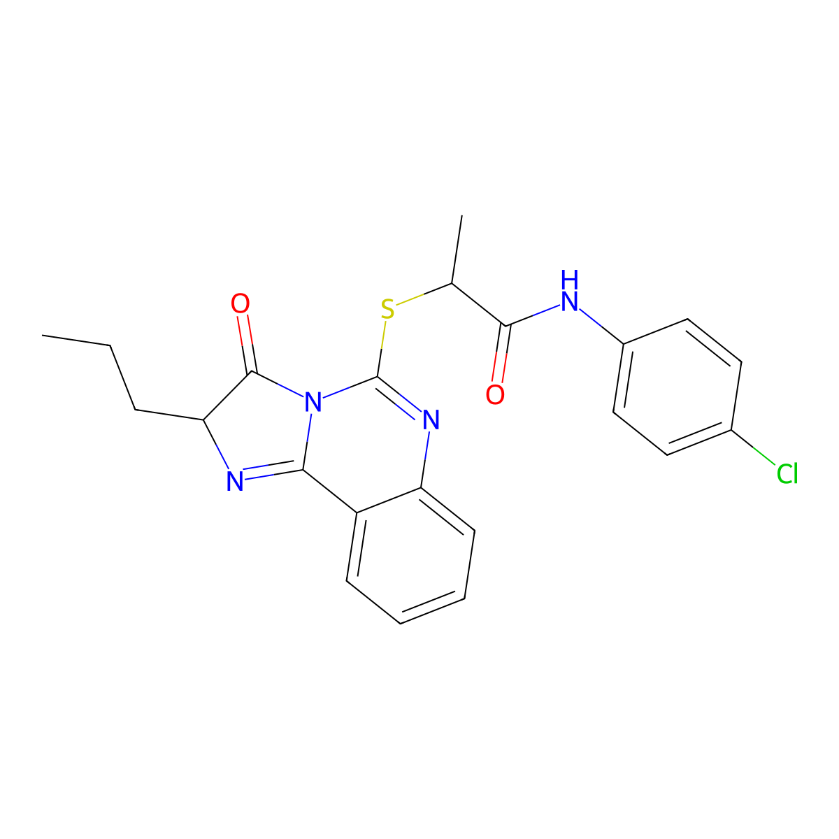 N-(4-chlorophenyl)-2-((3-oxo-2-propyl-2,3-dihydroimidazo[1,2-c]quinazolin-5-yl)thio)propanamide molecular structure, CAS 1185123-38-9