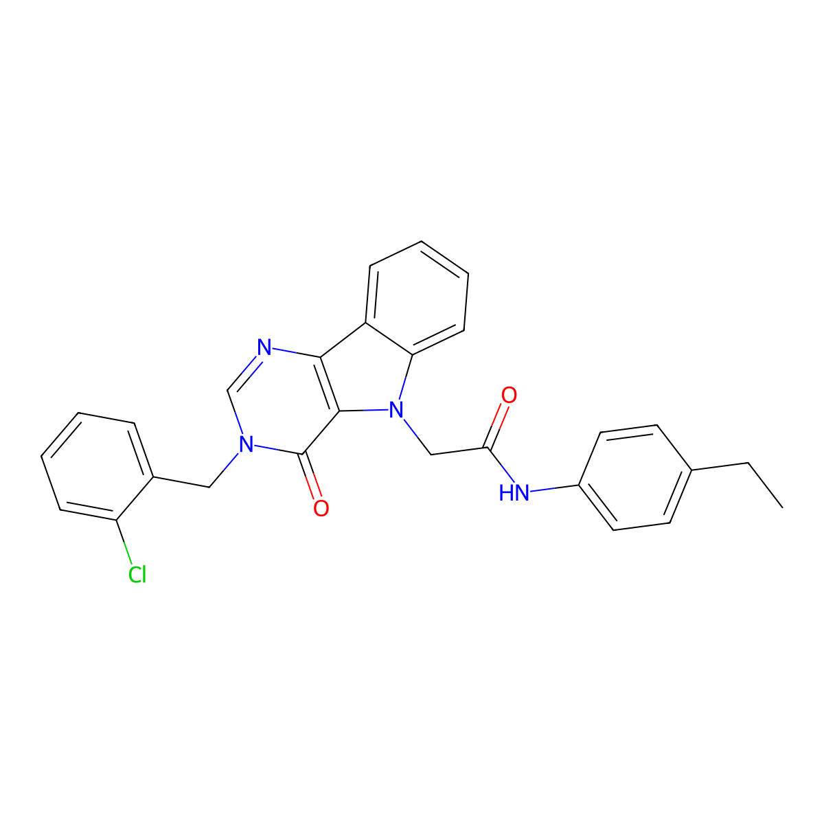 2-(3-(2-chlorobenzyl)-4-oxo-3H-pyrimido[5,4-b]indol-5(4H)-yl)-N-(4-ethylphenyl)acetamide molecular structure, CAS 1185123-55-0