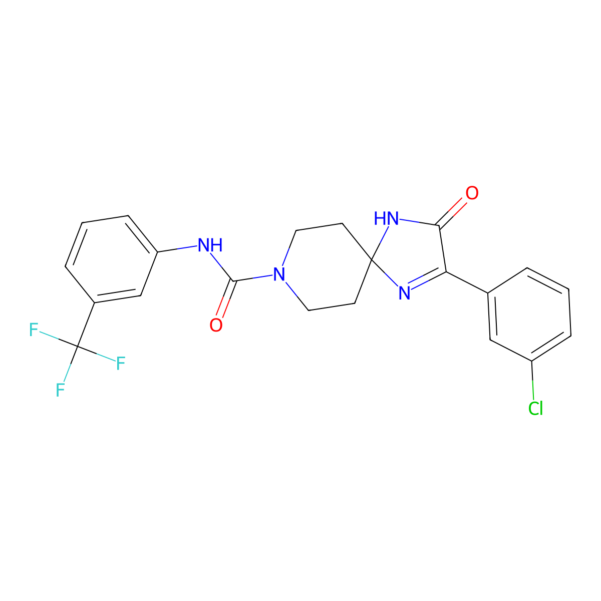 2-(3-chlorophenyl)-3-oxo-N-(3-(trifluoromethyl)phenyl)-1,4,8-triazaspiro[4.5]dec-1-ene-8-carboxamide molecular structure, CAS 1185123-74-3