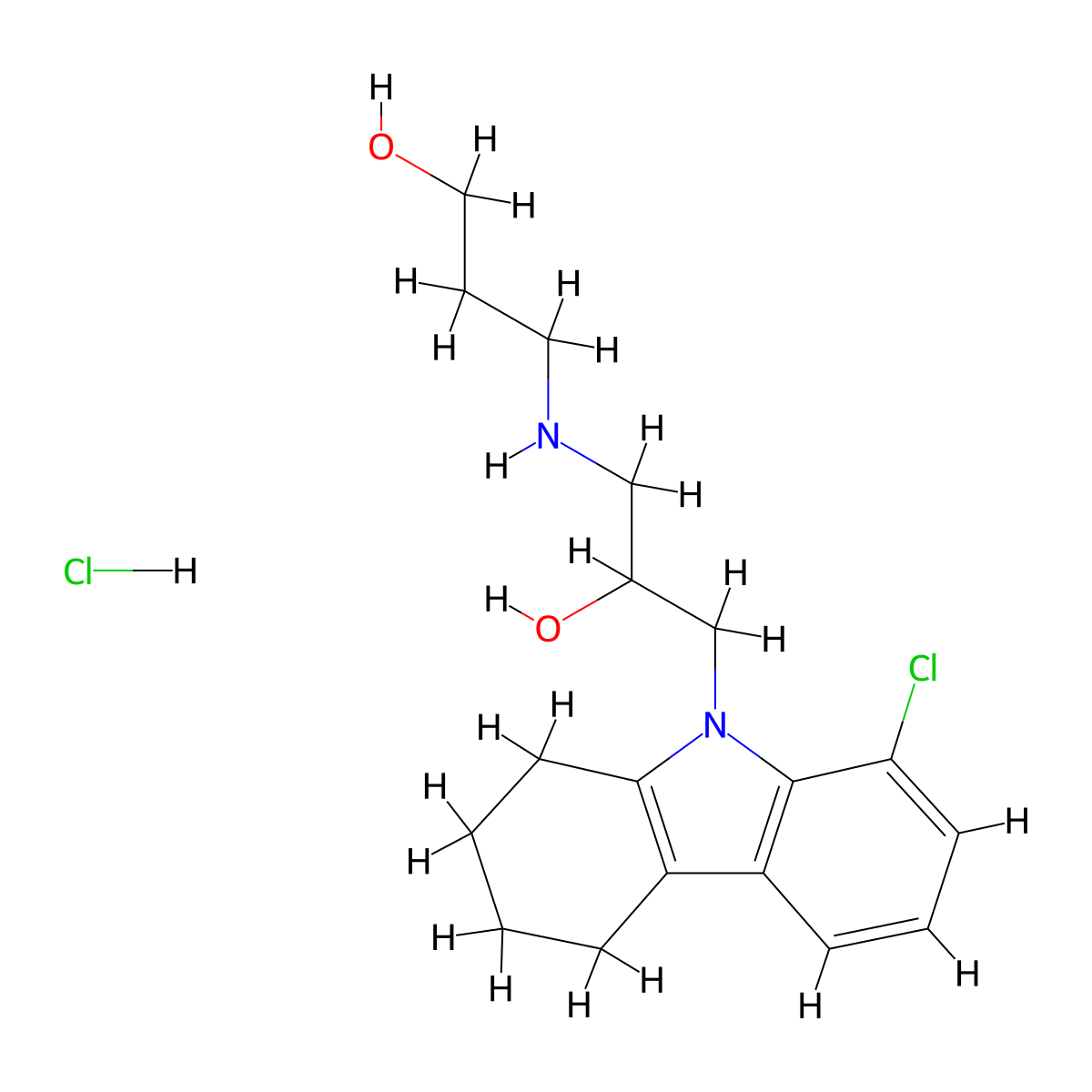 3-((3-(8-chloro-3,4-dihydro-1H-carbazol-9(2H)-yl)-2-hydroxypropyl)amino)propan-1-ol hydrochloride molecular structure, CAS 1185123-93-6