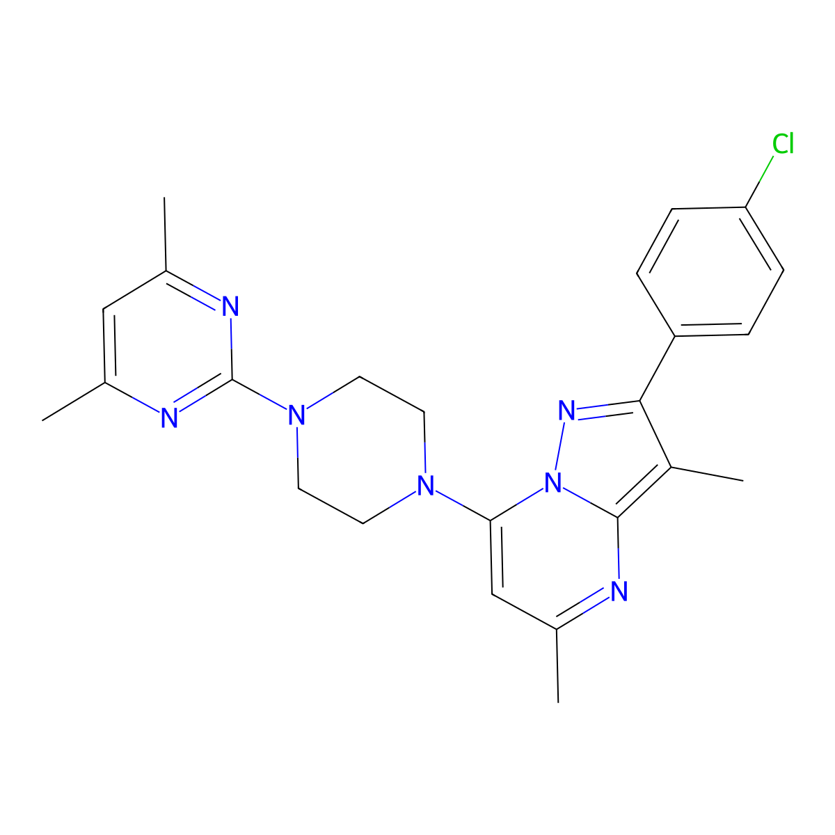 2-(4-Chlorophenyl)-7-[4-(4,6-dimethylpyrimidin-2-yl)piperazin-1-yl]-3,5-dimethylpyrazolo[1,5-a]pyrimidine molecular structure, CAS 1185124-38-2