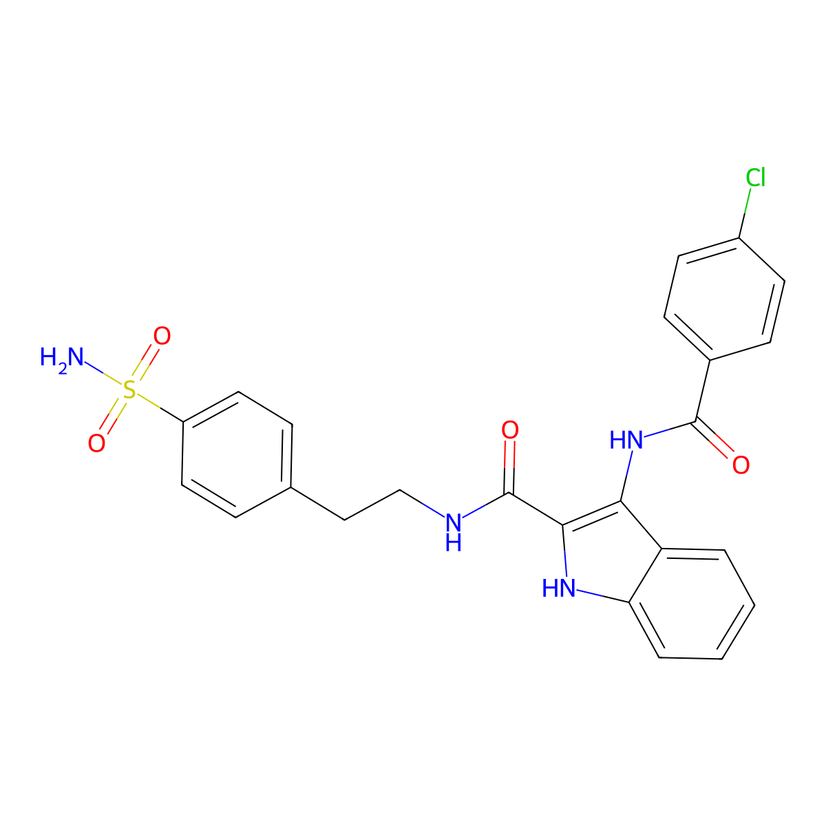 3-(4-chlorobenzamido)-N-[2-(4-sulfamoylphenyl)ethyl]-1H-indole-2-carboxamide molecular structure, CAS 1185124-68-8