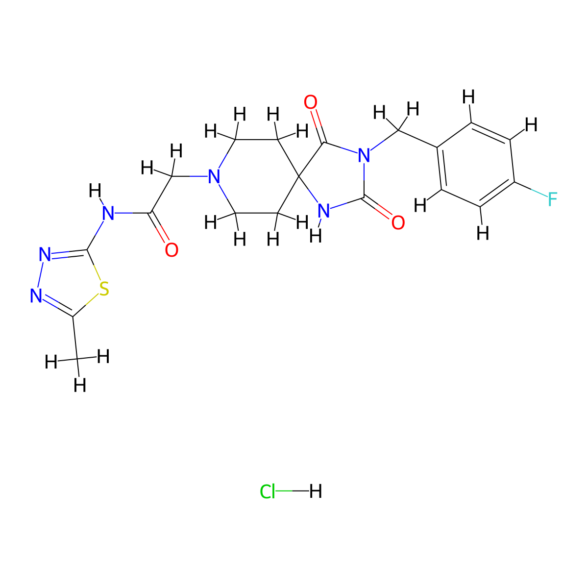 2-(3-(4-fluorobenzyl)-2,4-dioxo-1,3,8-triazaspiro[4.5]decan-8-yl)-N-(5-methyl-1,3,4-thiadiazol-2-yl)acetamide hydrochloride molecular structure, CAS 1185124-88-2