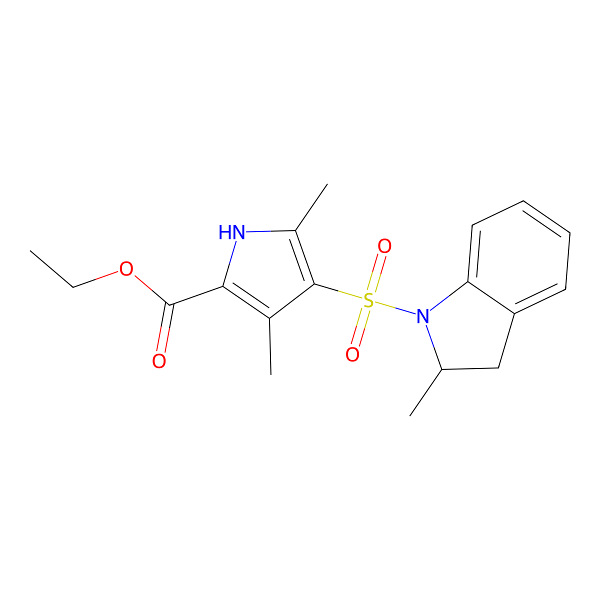 ethyl 3,5-dimethyl-4-[(2-methyl-2,3-dihydro-1H-indol-1-yl)sulfonyl]-1H-pyrrole-2-carboxylate molecular structure, CAS 1185128-03-3