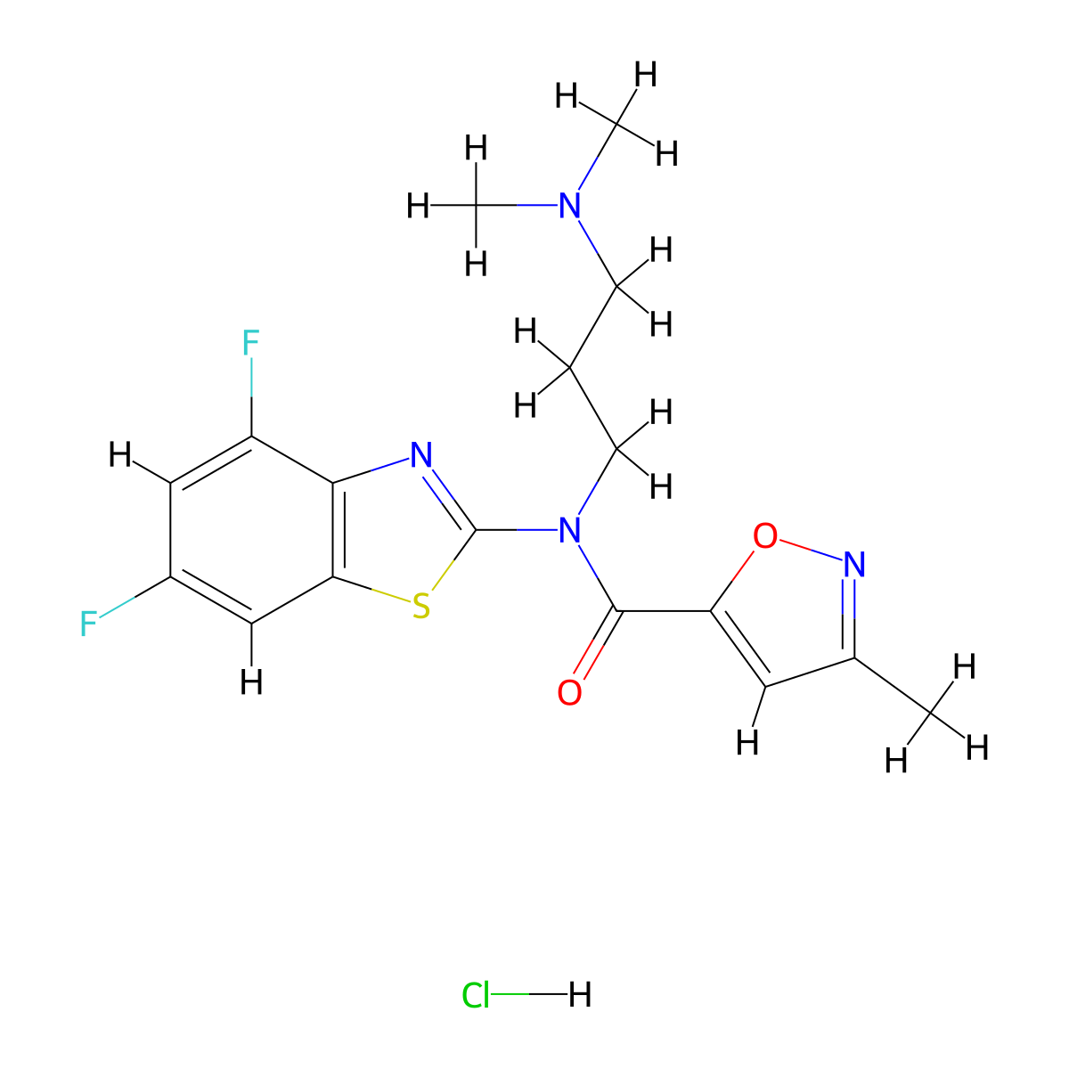 N-(4,6-difluorobenzo[d]thiazol-2-yl)-N-(3-(dimethylamino)propyl)-3-methylisoxazole-5-carboxamide hydrochloride molecular structure, CAS 1185128-62-4