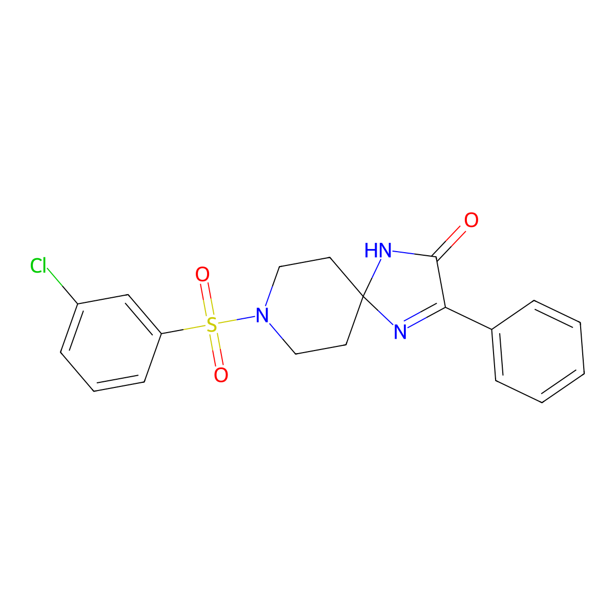 8-((3-Chlorophenyl)sulfonyl)-3-phenyl-1,4,8-triazaspiro[4.5]dec-3-en-2-one molecular structure, CAS 1185130-07-7