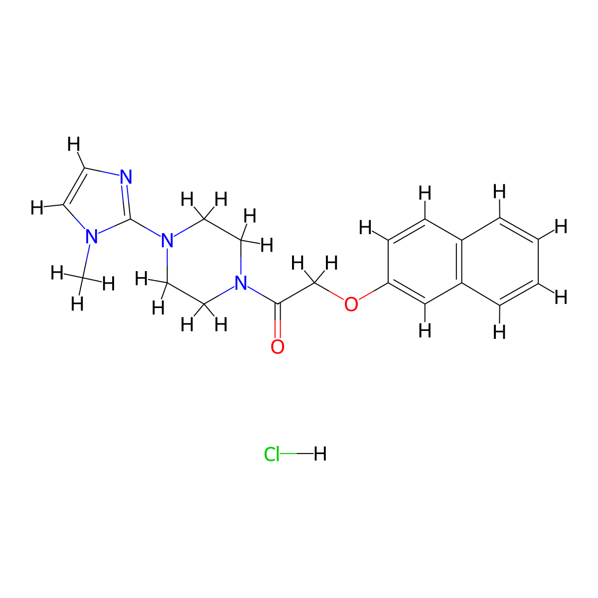 1-(4-(1-methyl-1H-imidazol-2-yl)piperazin-1-yl)-2-(naphthalen-2-yloxy)ethanone hydrochloride molecular structure, CAS 1185130-65-7