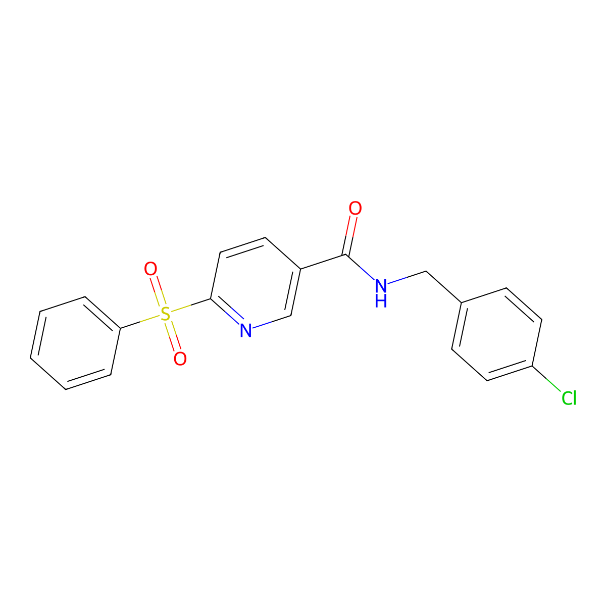 N-(4-chlorobenzyl)-6-(phenylsulfonyl)nicotinamide molecular structure, CAS 1185130-66-8