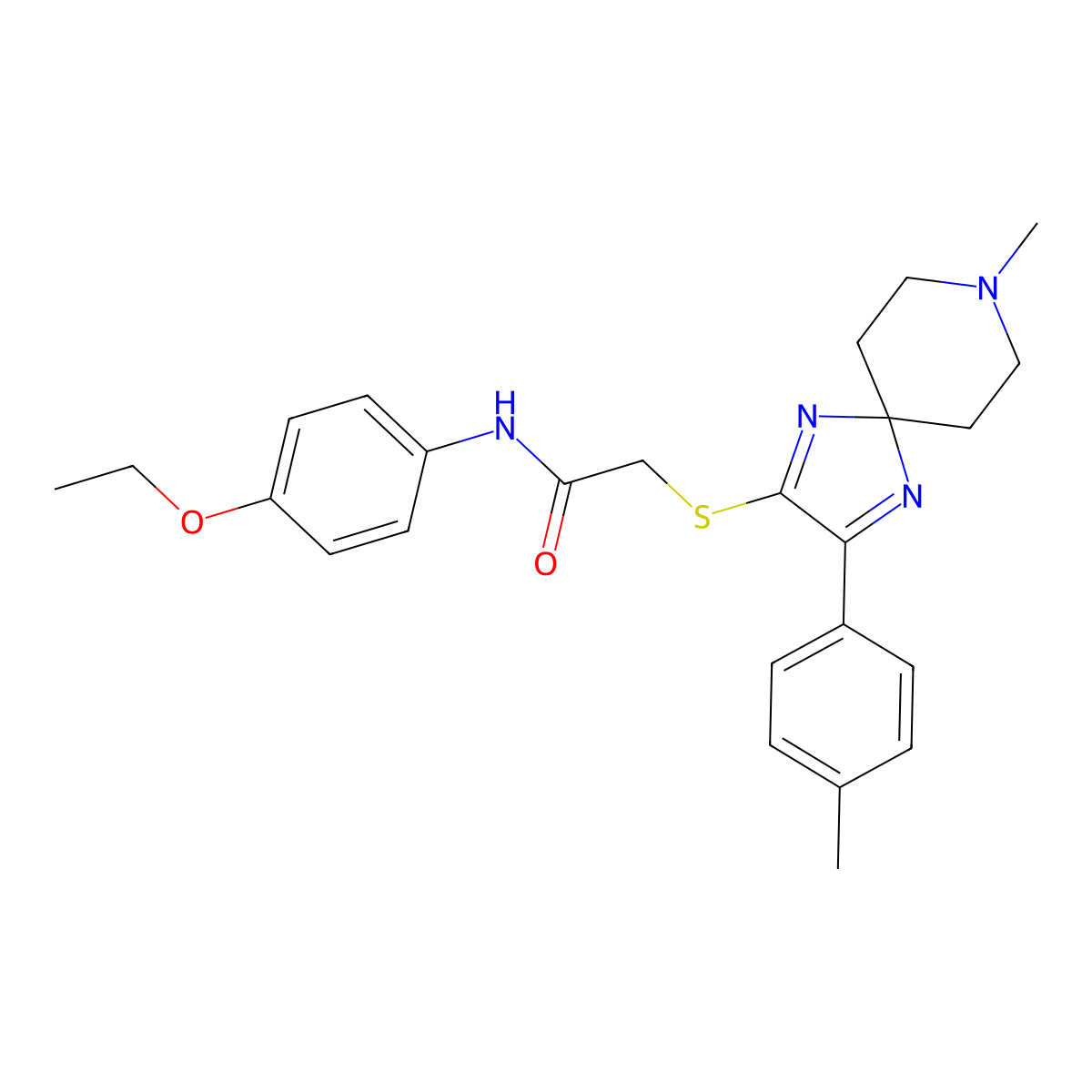 N-(4-ethoxyphenyl)-2-((8-methyl-3-(p-tolyl)-1,4,8-triazaspiro[4.5]deca-1,3-dien-2-yl)thio)acetamide molecular structure, CAS 1185131-26-3